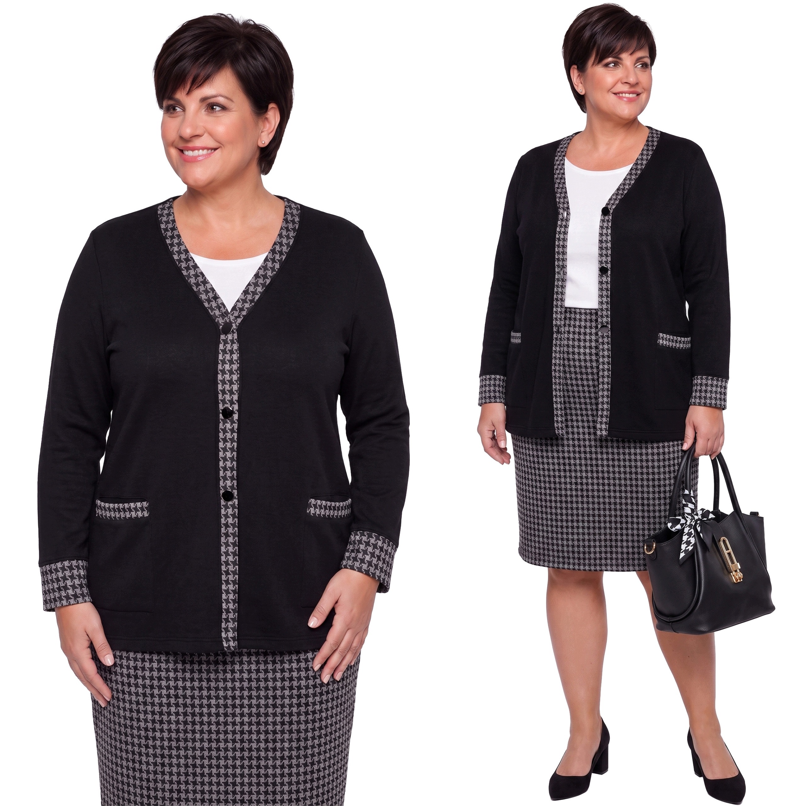 Černý kardigan s černo-šedými vzory plus size velikost 62
