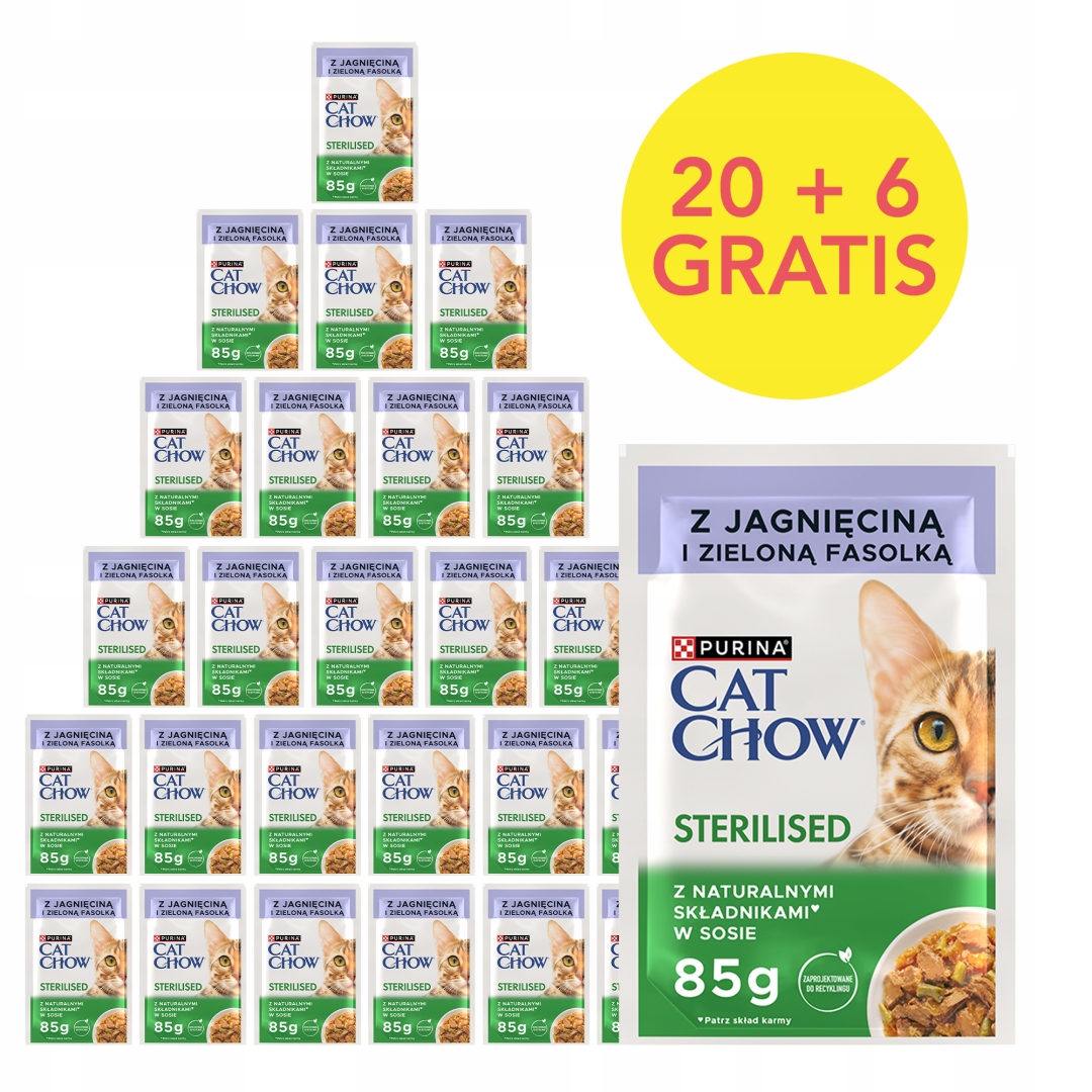 Levně Purina Cat Chow Sterilised 26x85g (20+6) Krmivo Pro Kočky s jehněčím masem