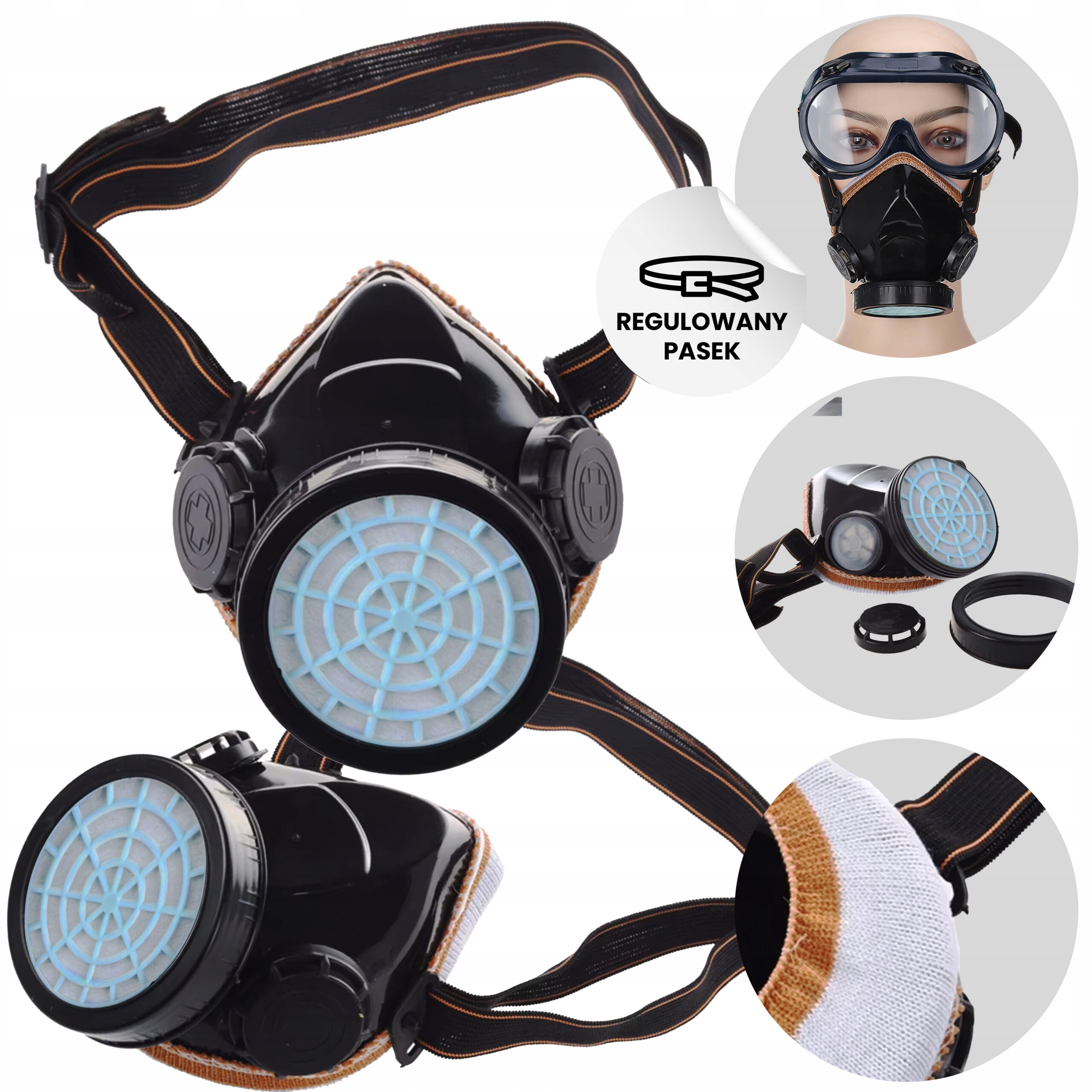 MASKA LAKIERNICZA PRZECIWPYŁOWA OCHRONNA PÓŁMASKA GAZOWA ZE ŚCIERECZKĄ