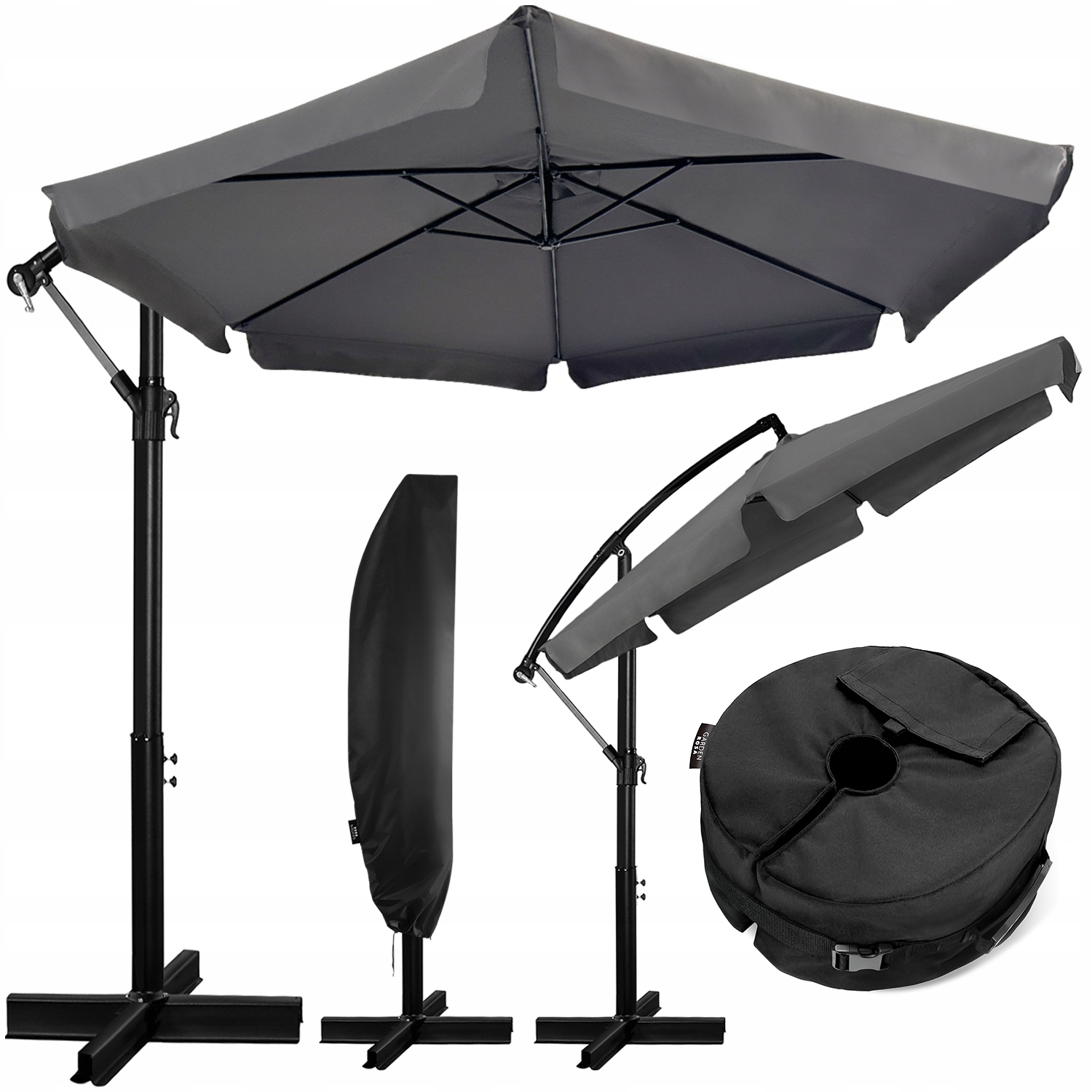 Parasol Ogrodowy Duży Składany Z Wysięgnikiem Falbaną Solidny 350cm