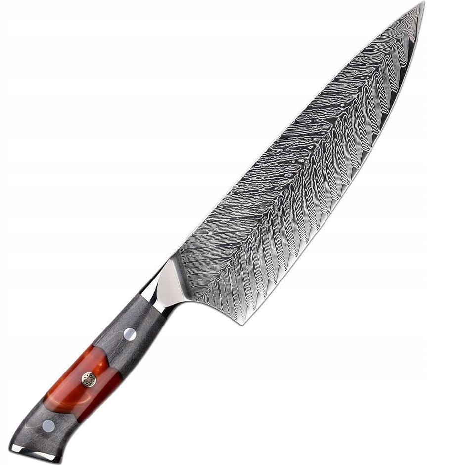 Damaškový kuchynský nôž Yamiyo Chef/Červená/Sivá KP-37555