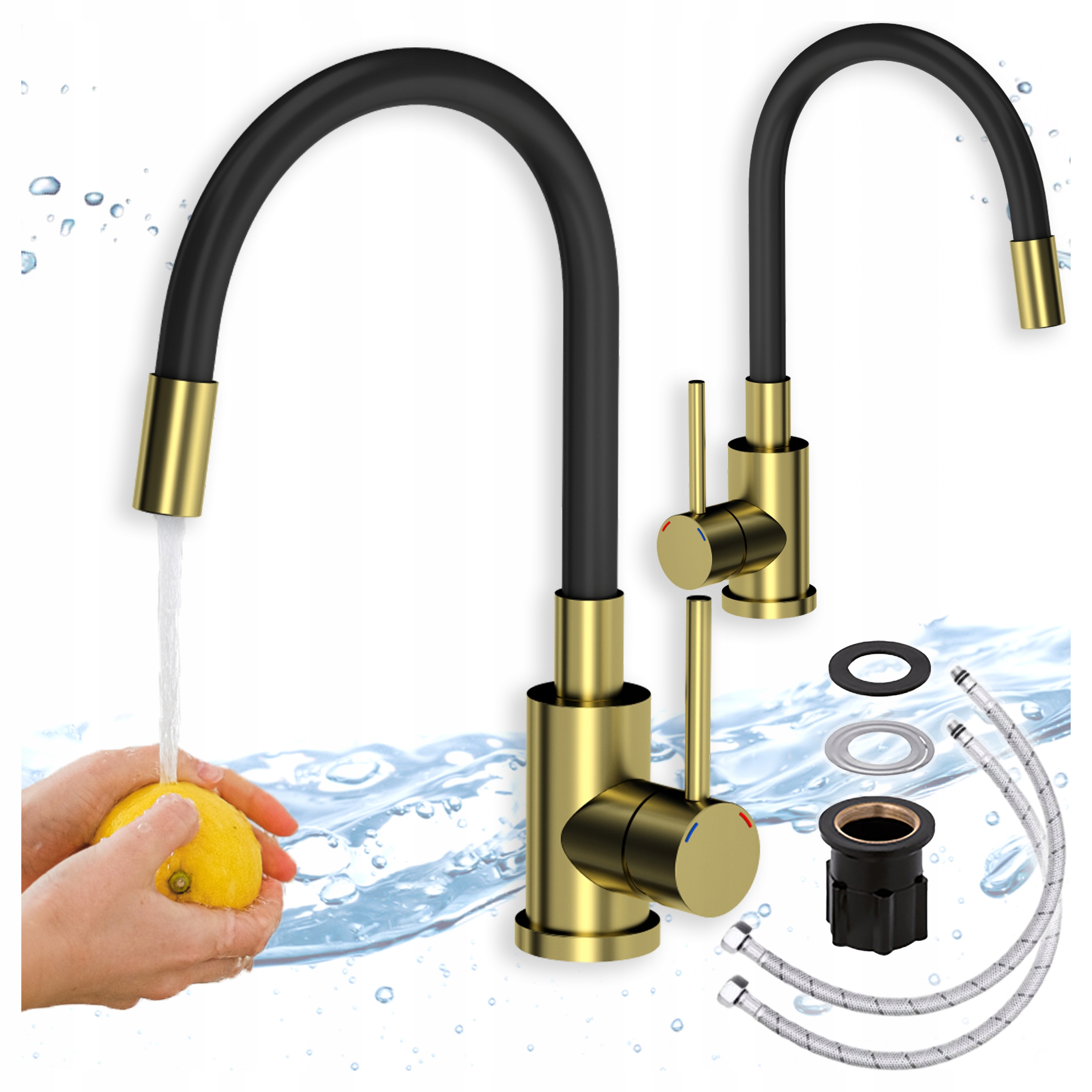 Kuchyňská Baterie Masivní Stojící Zlato Kartáčovaná Flexibilní Ramínko