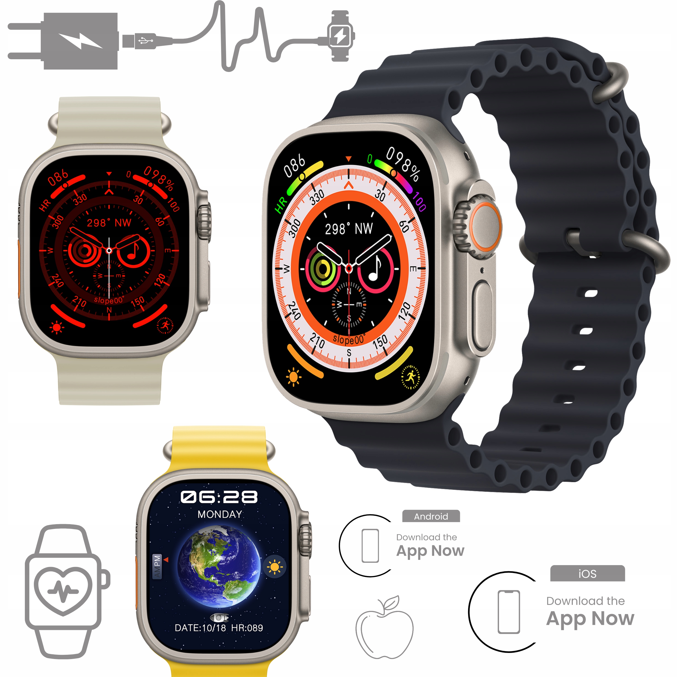 SMARTWATCH ULTRA SMART ULTRAWATCH MĘSKI DAMSKI MENU PL GPS WODOODPORNY NFC