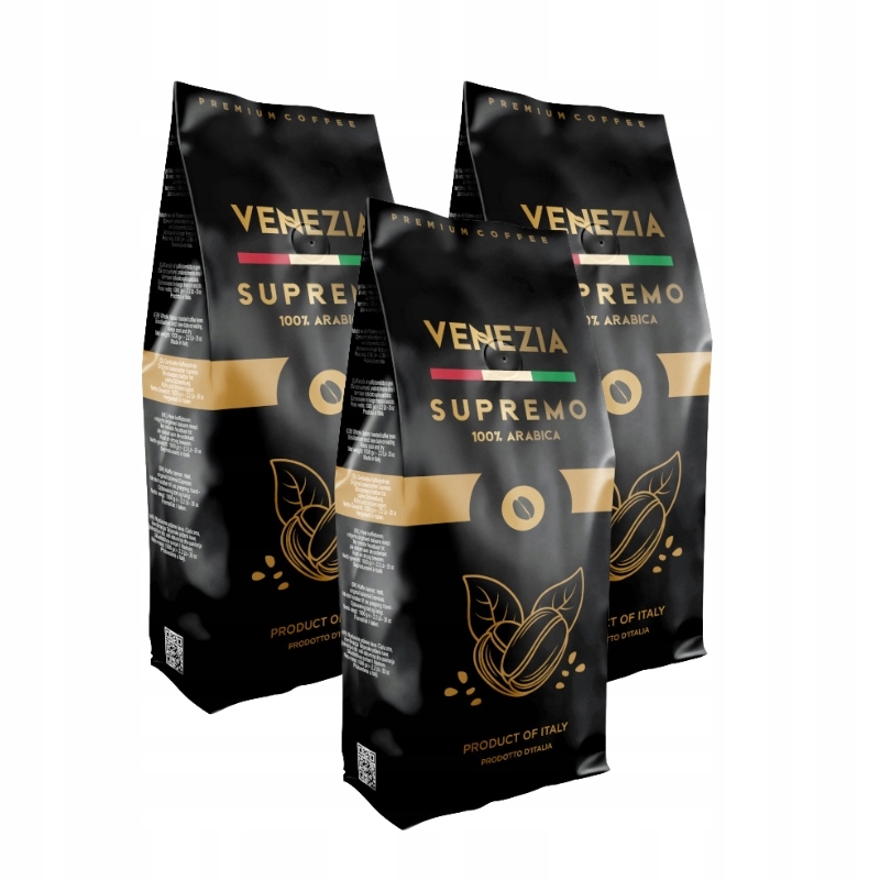 Levně Káva zrnková Venezia Supremo 100% Arabica italská, čerstvě pražená, sada 3 kg