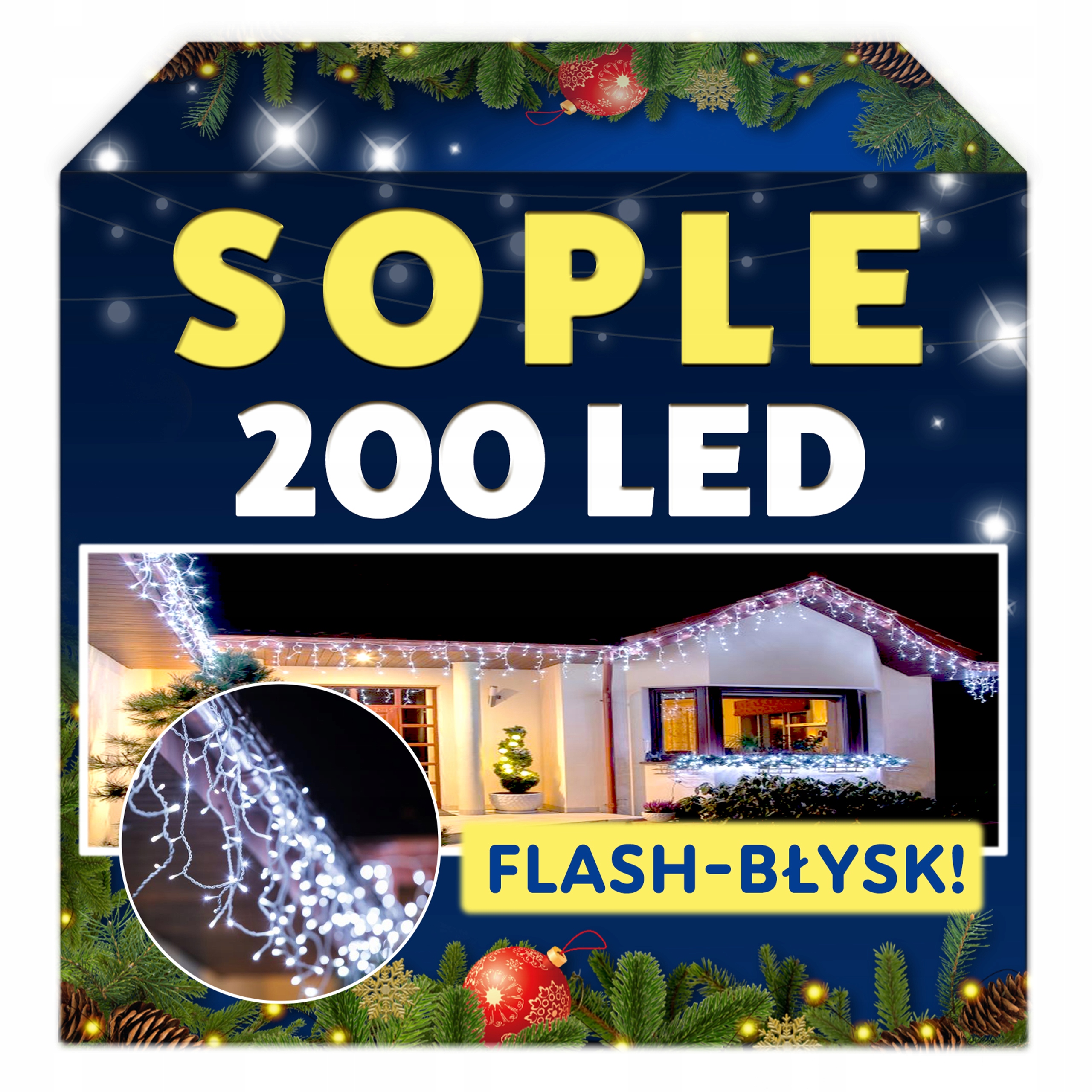 

Sople 200 Led Lampki Zewnętrzne Białe Zimne +flash