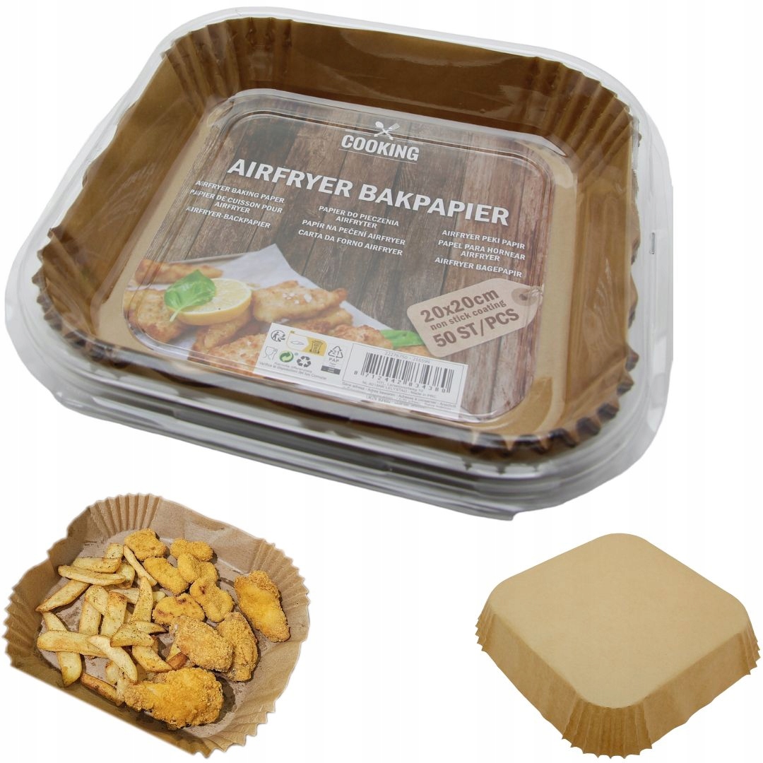 WKŁADKI DO PIECZENIA W FRYTKOWNICY BEZTŁUSZCZOWEJ PAPIEROWE FOREMKI 50 SZT Długość (cm) 20