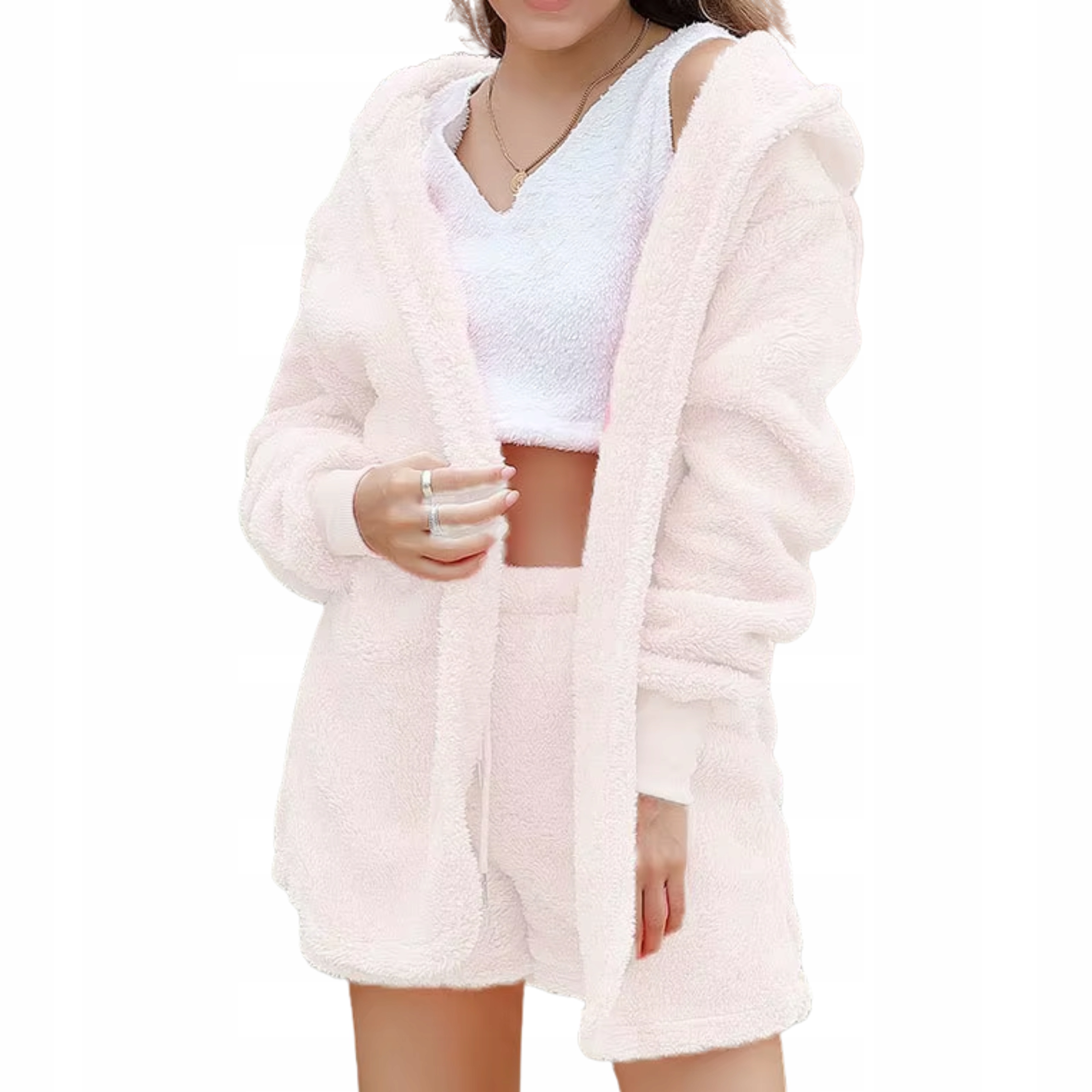 Piżama damska ciepła pluszowa 3-częściowa top spodenki narzutka komplet