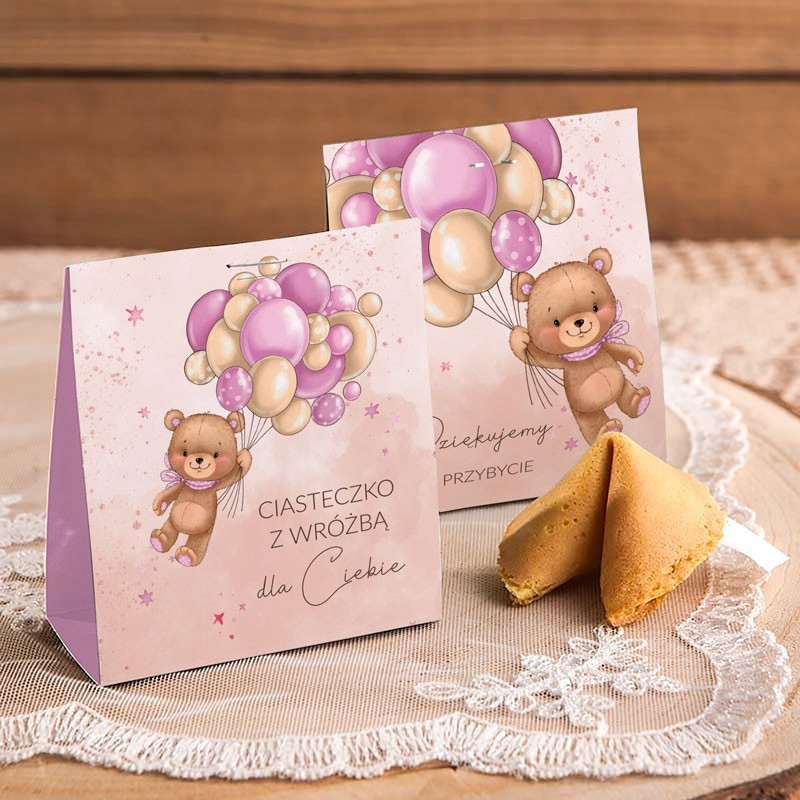 CIASTECZKA z wróżbą na Chrzest i Roczek Miś i baloniki róż 12szt EAN (GTIN) 5903919667416