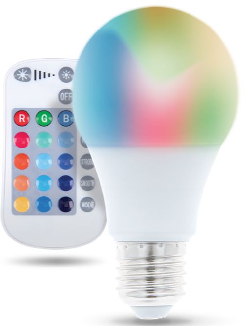 

Żarówka Led E27 kolorowa Rgb+ ciepła 9W z pilotem
