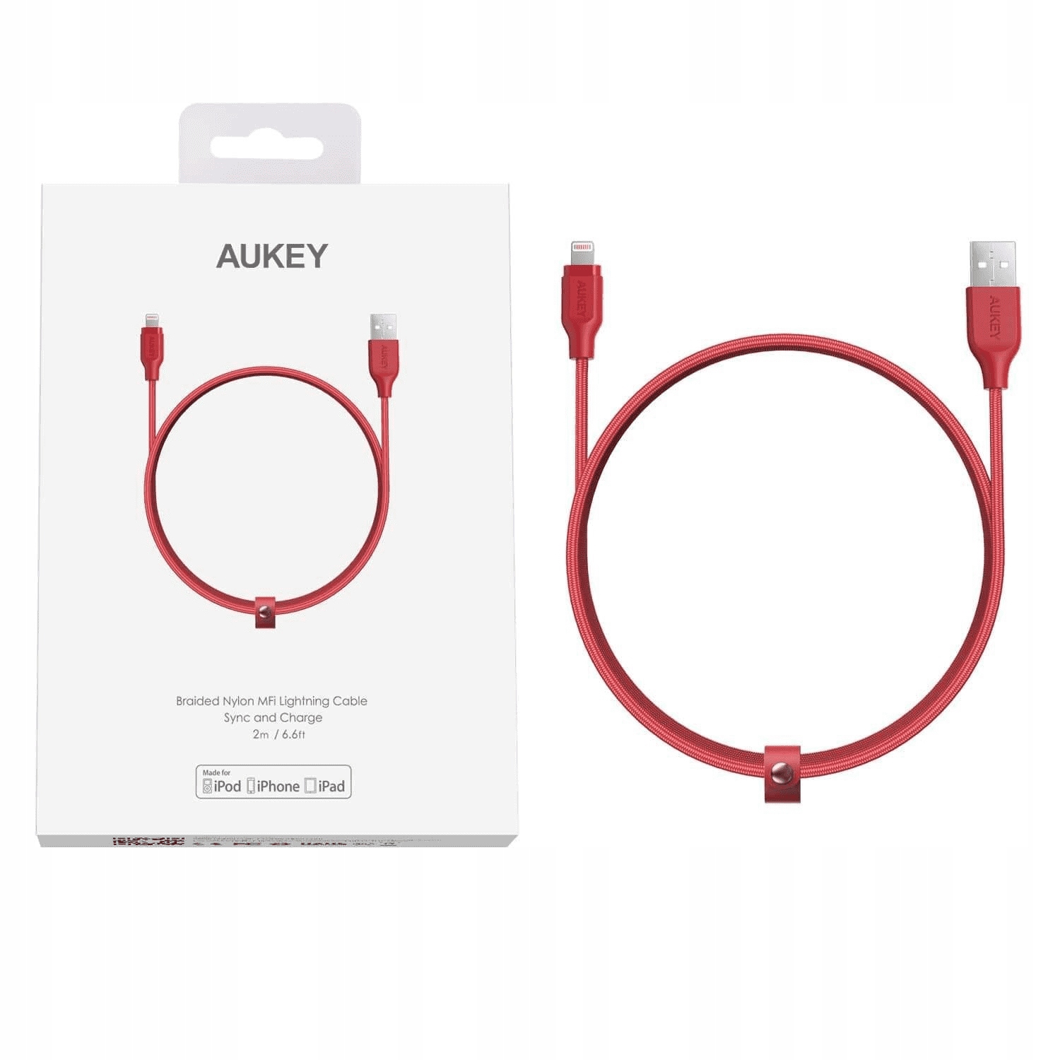 

Aukey CB-AL2 nylonowy mocny kabel Lightning 2m