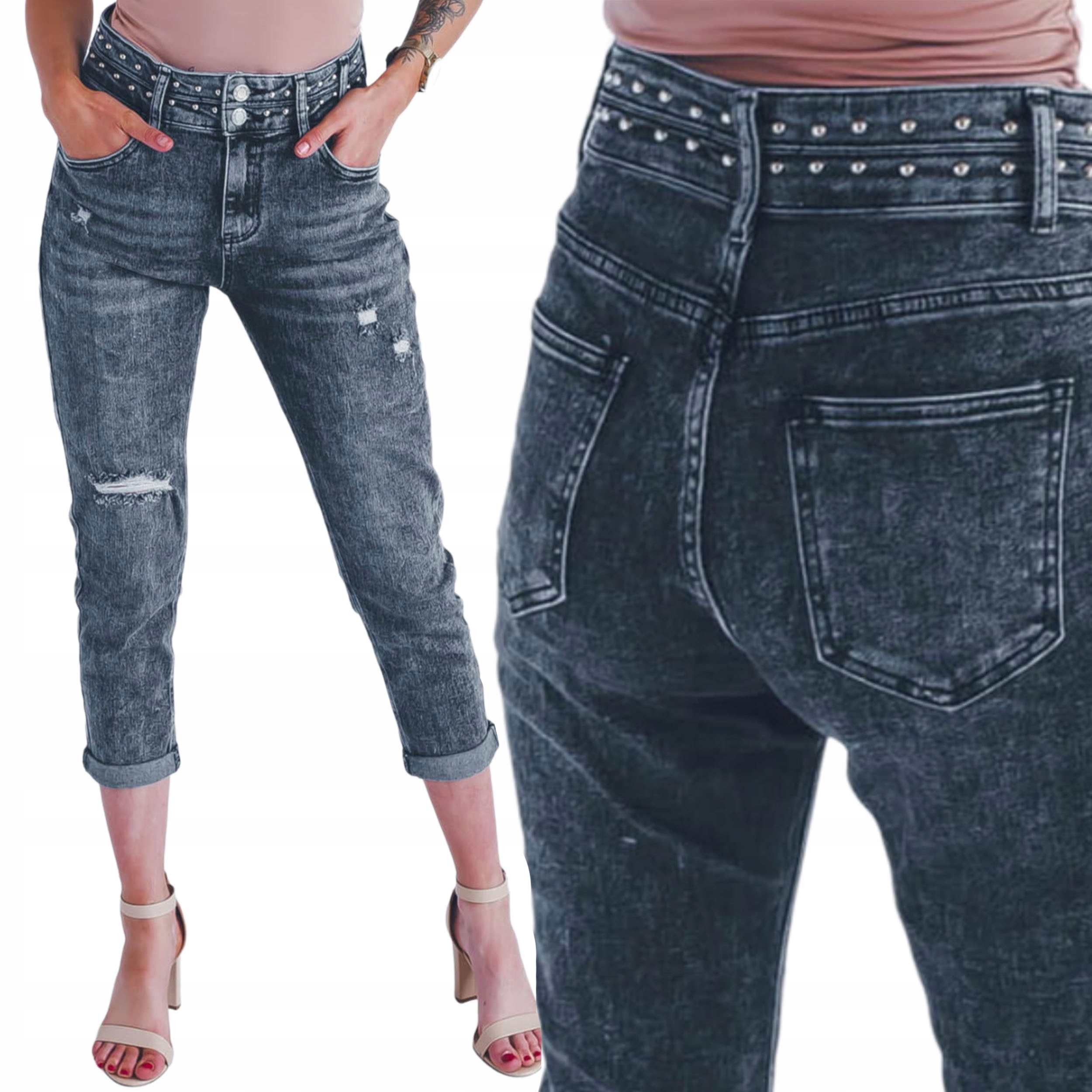 

Spodnie Damskie Jeansy Z Dziurami Wysoki Stan XL