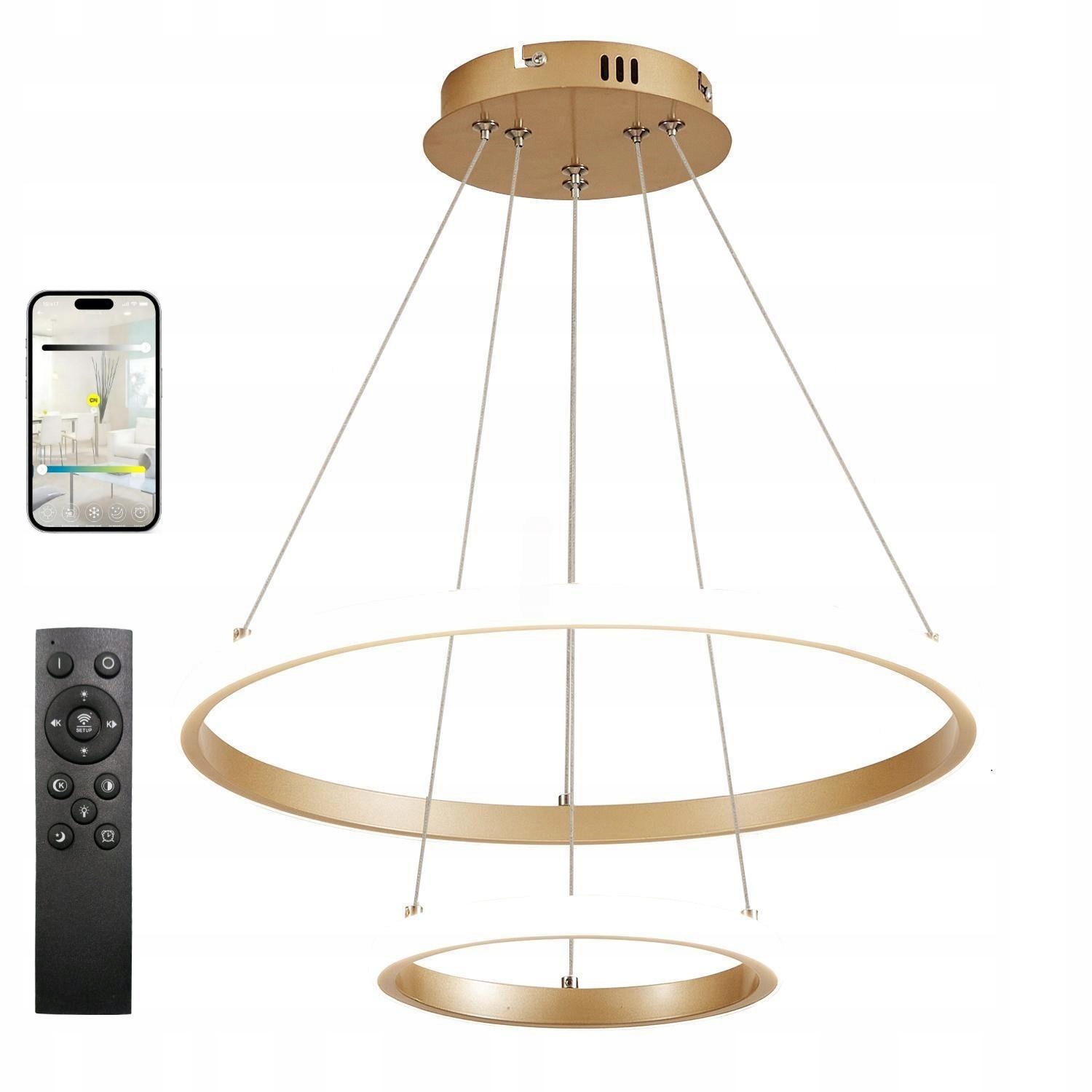Led Lampa S Dálkovým Ovládáním Kruhy Zlatá 60 40CM Bluetooth Paměť