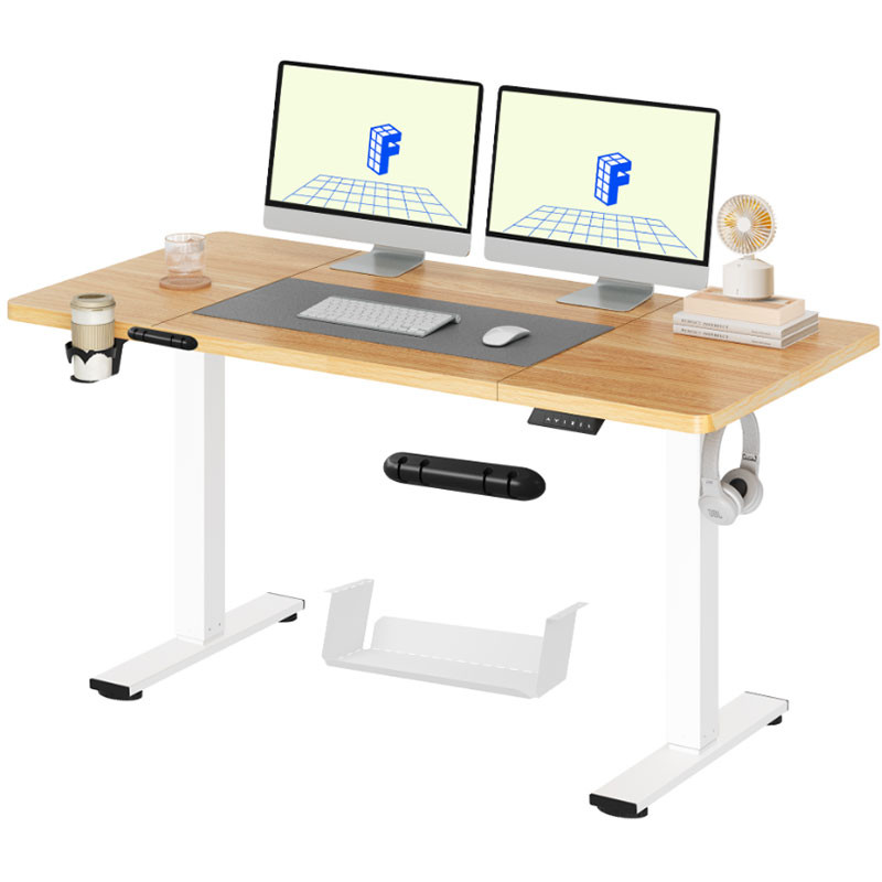 Elektricky nastaviteľný stôl 140 x 60 cm, prírodné ergonomické drevo