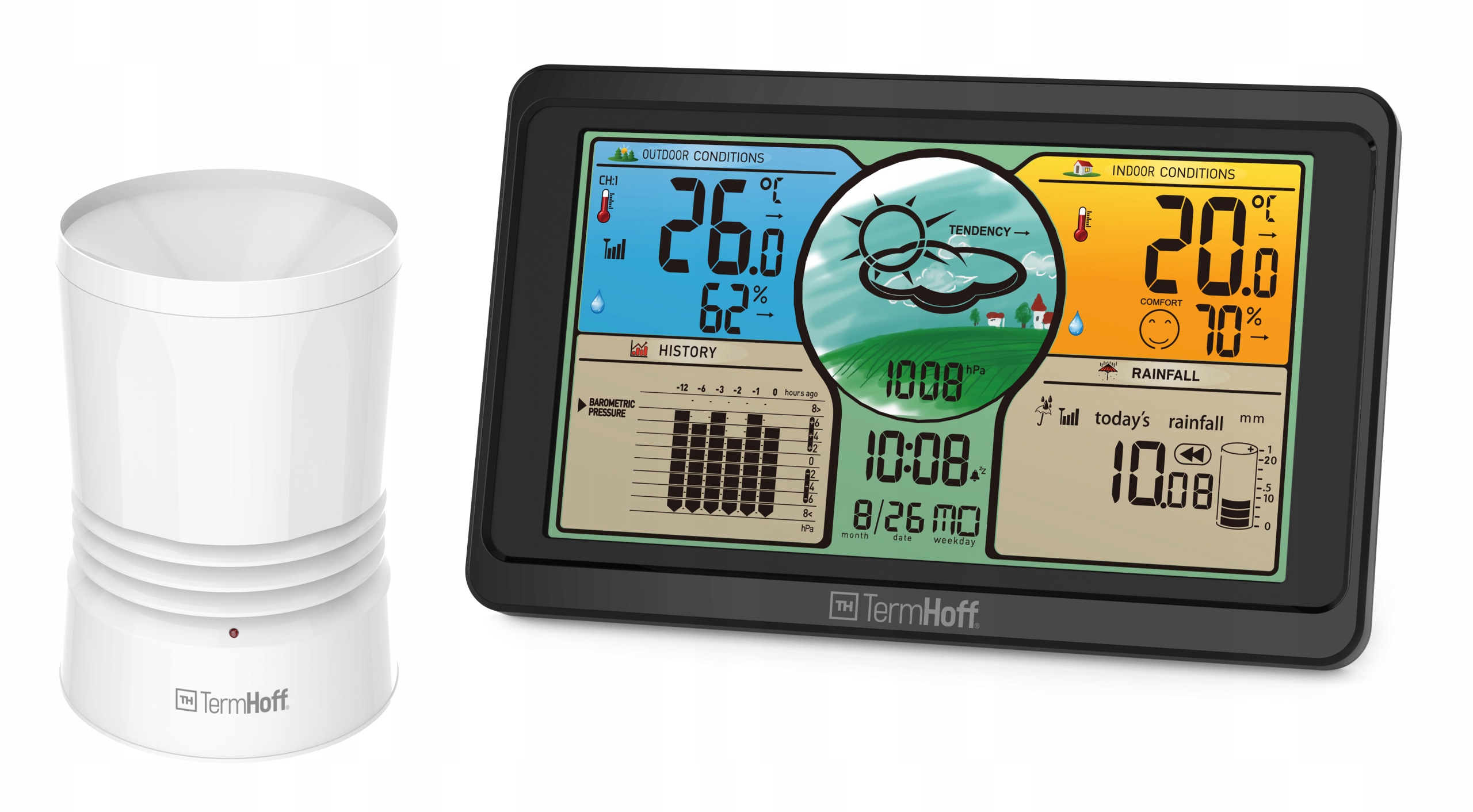 Levně Meteorologická stanice Dešťoměr Barometr Vlhkoměr Kalendář TermHoff TH-WS4R