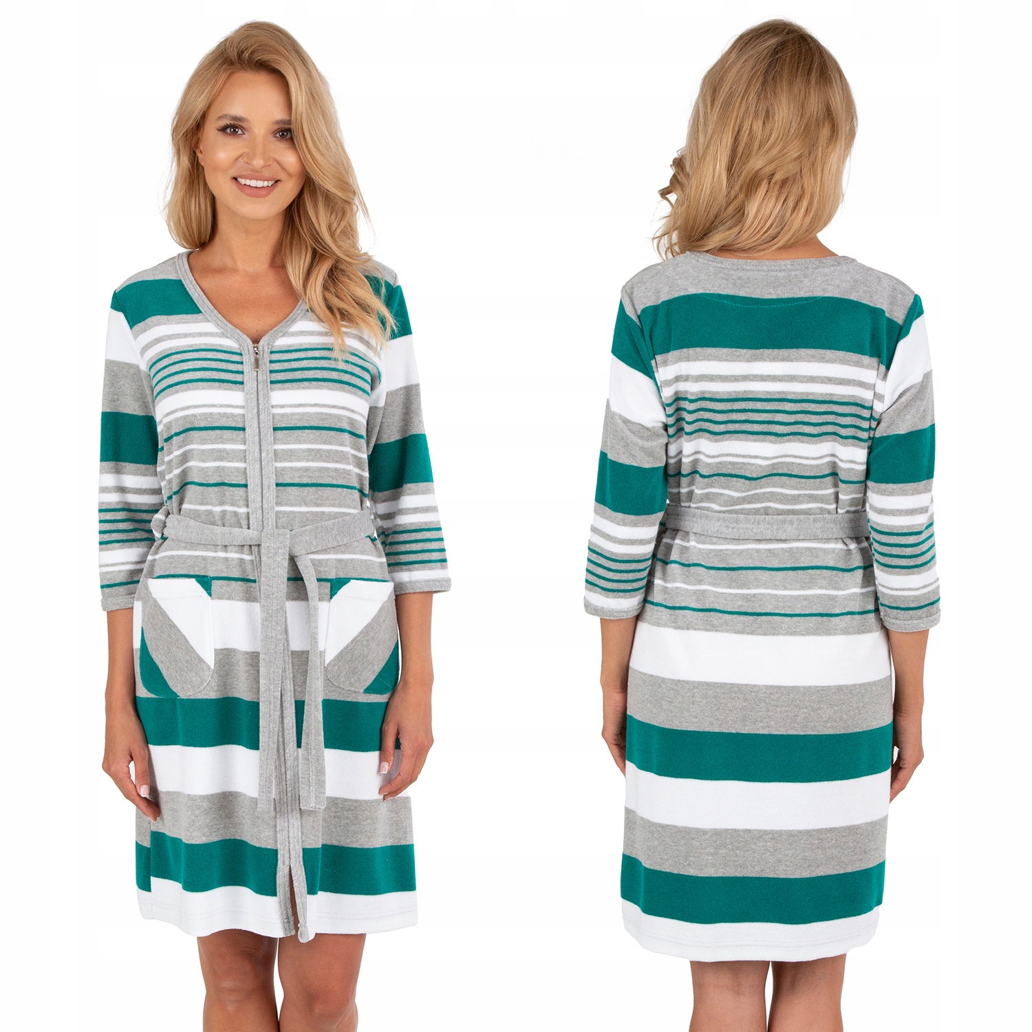 Vivisence 5013 šedý tyrkysový XXL Noční župan