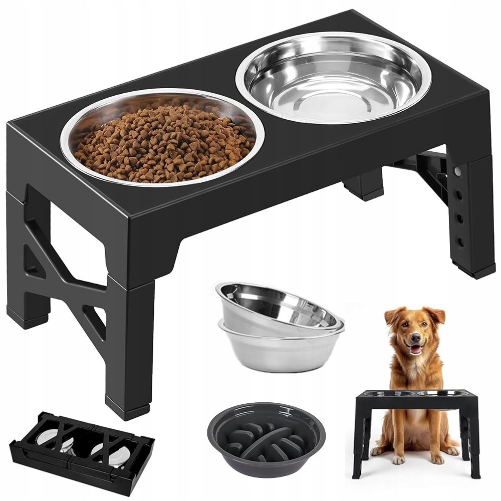 Levně Regulovatelný Stojan Na Krmivo Se 2 Ocelovými Miskami A Pp Miskou Pro Psa
