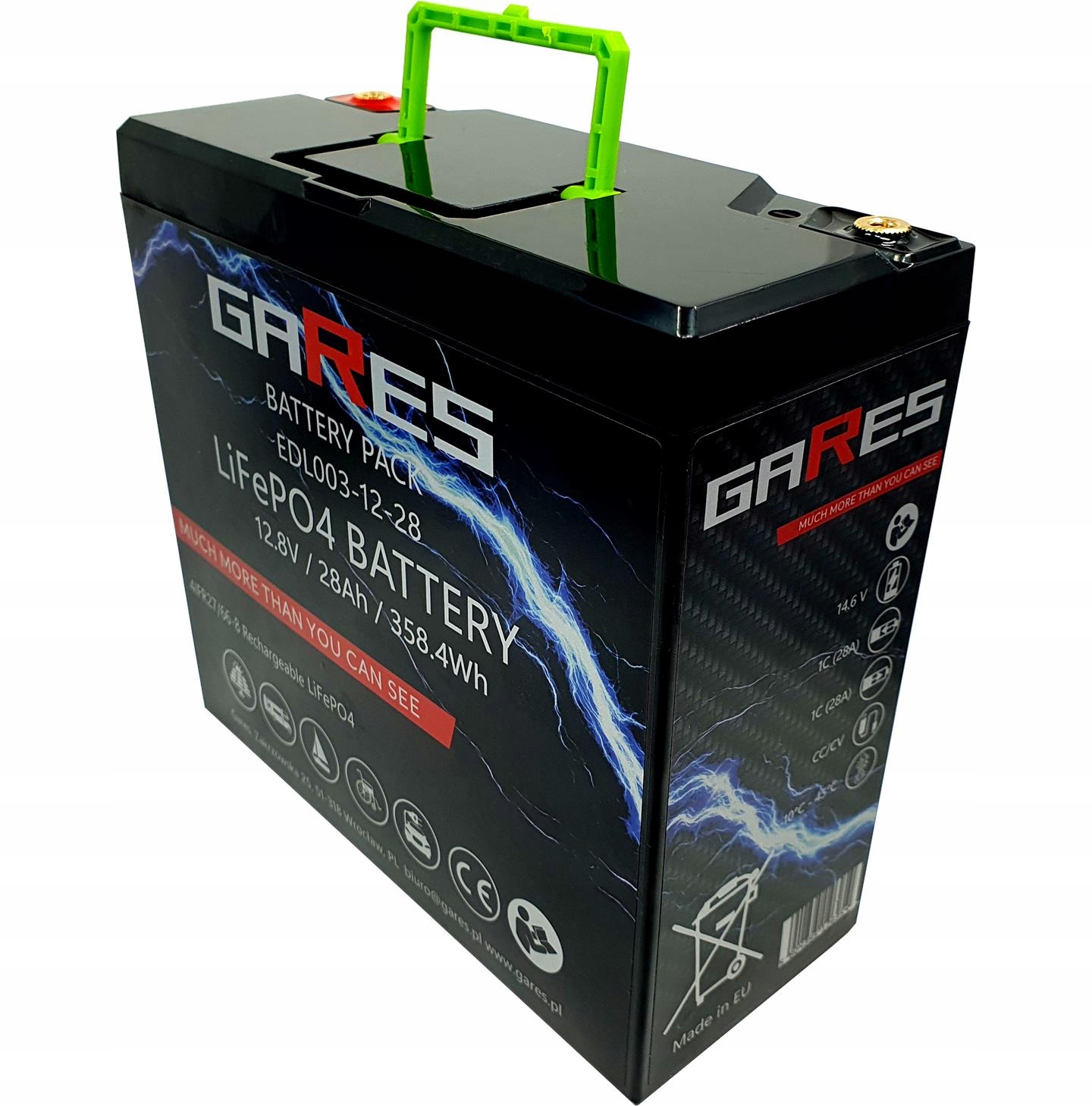 Ľahký akumulátor Gares, LiFePO4 12V 12,8V 28Ah