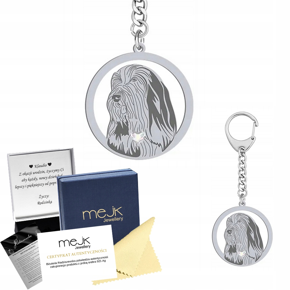 Přívěsek Na Klíče s pejskem Bearded Collie 925 Šperky Žena Gravírování Bonus