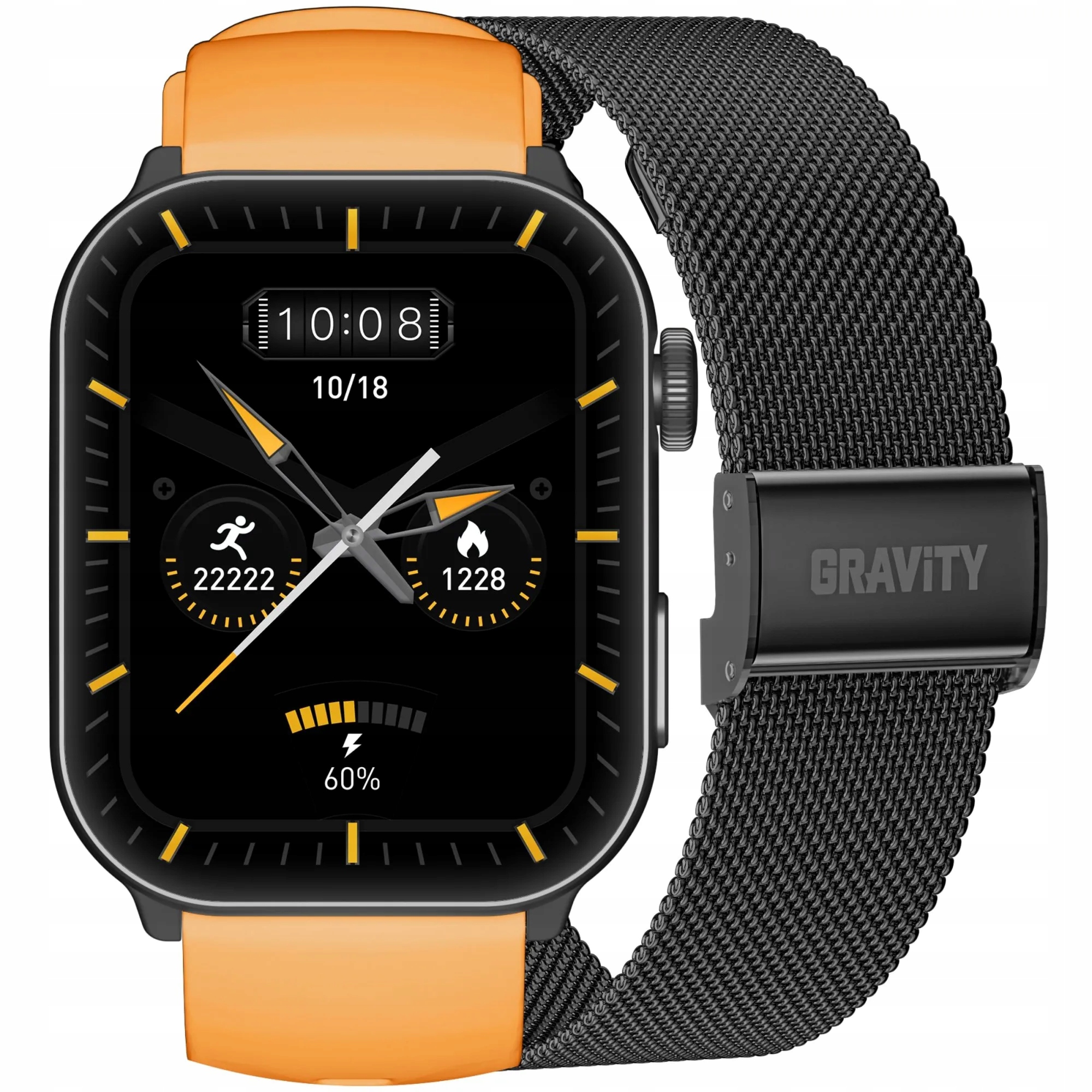 Gravity GT28-2 obdélníkové černé chytré hodinky pro hovory