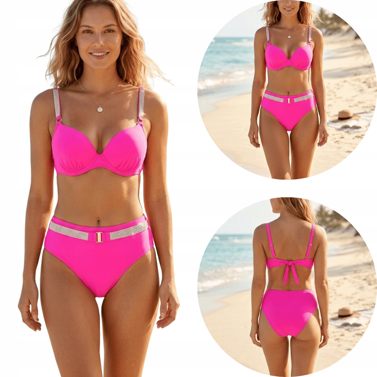 Dvoudílné plavky s ozdobnými flitry 29702 růžové 90D/E+XXL