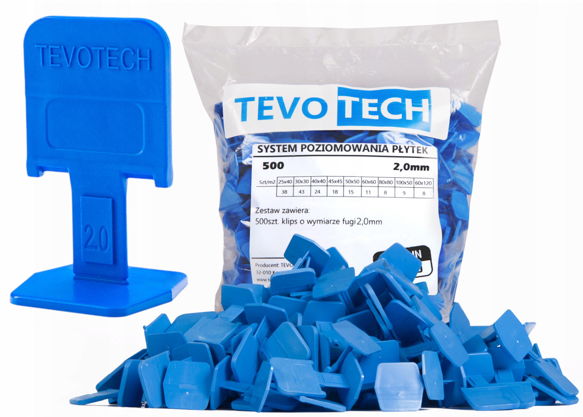 

System Poziomowania Płytek Tevotech 1000szt. 2,0mm