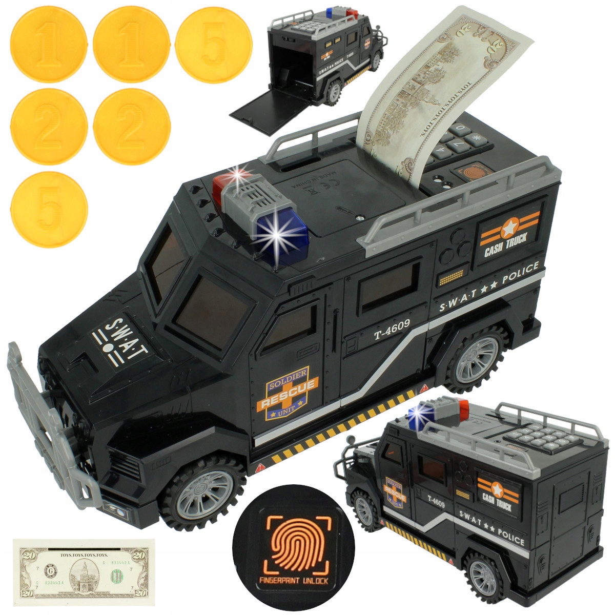 

Sejf Skarbonka Auto Policja Na Kod Monety Banknoty