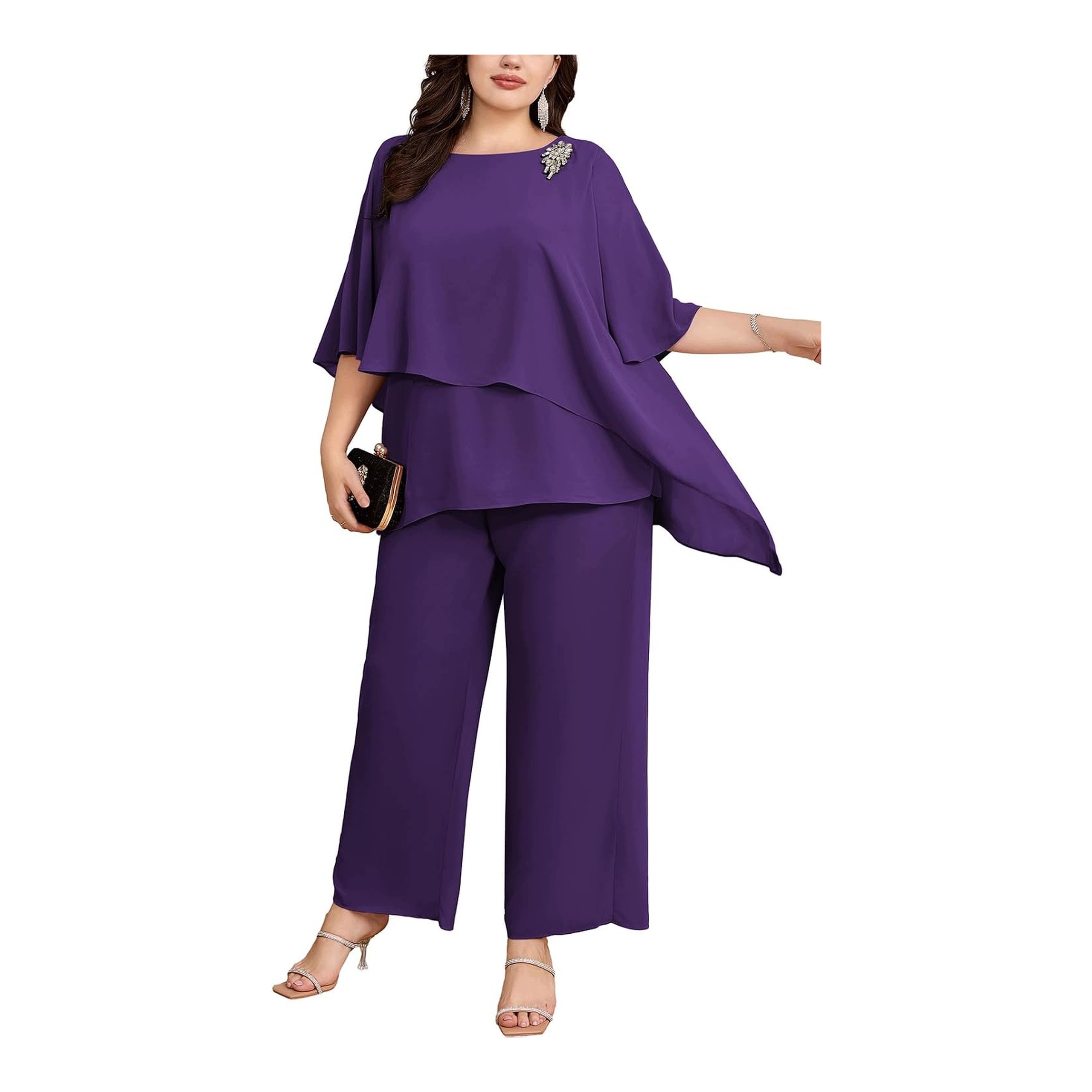 Elegantní dámský oblek plus size šifonový set na svatební hostina 54