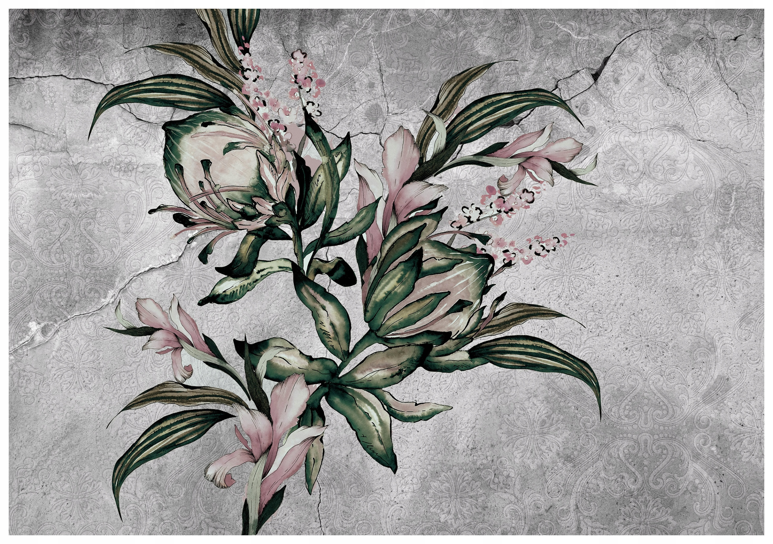 Fototapeta Květiny a beton Jemnost na surovém vinylovém pozadí 368x254 lepidlo