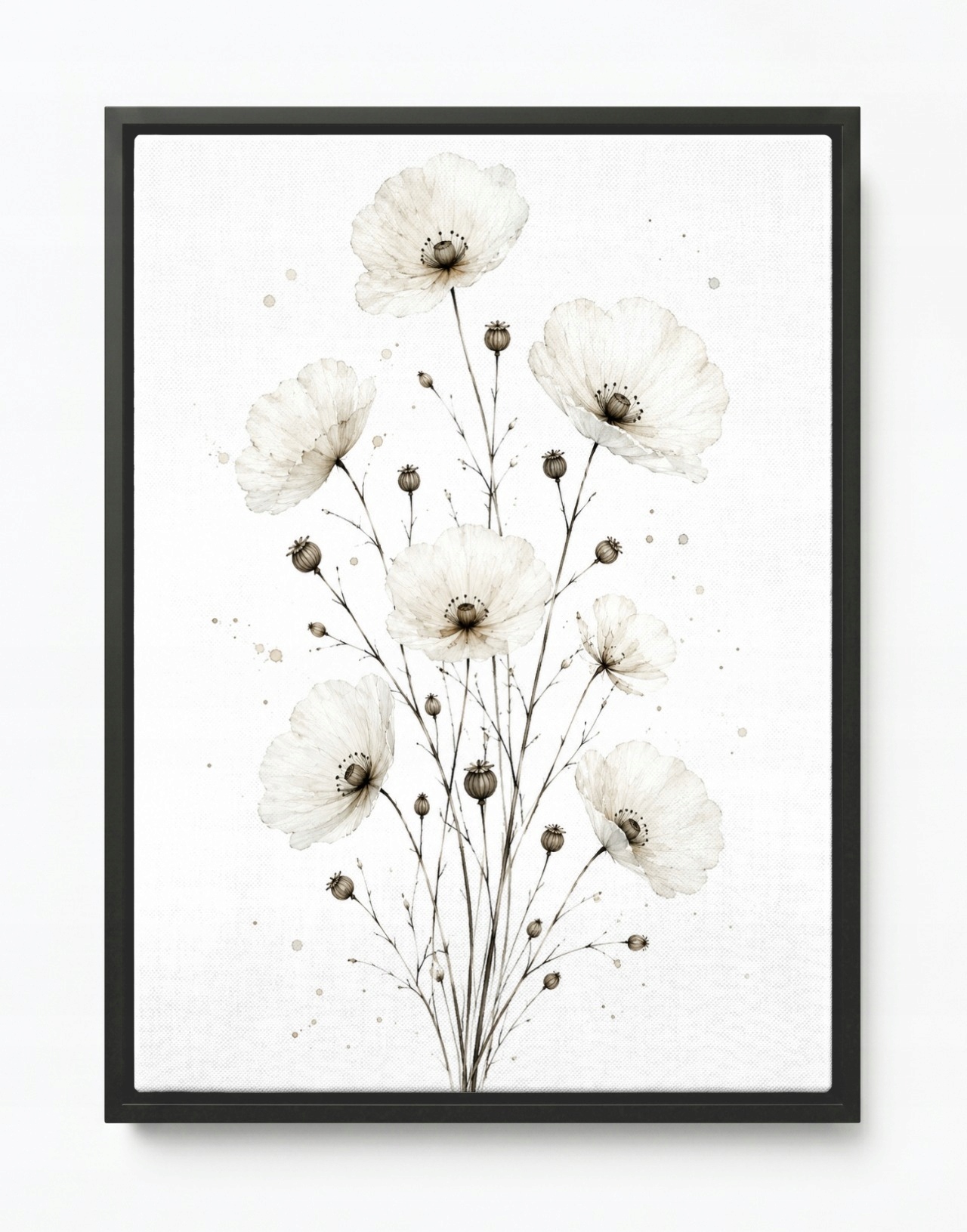 Obraz Rám Americký Box Akvarel Zahrada Květiny Bílé Máky Scandi Boho 60x80