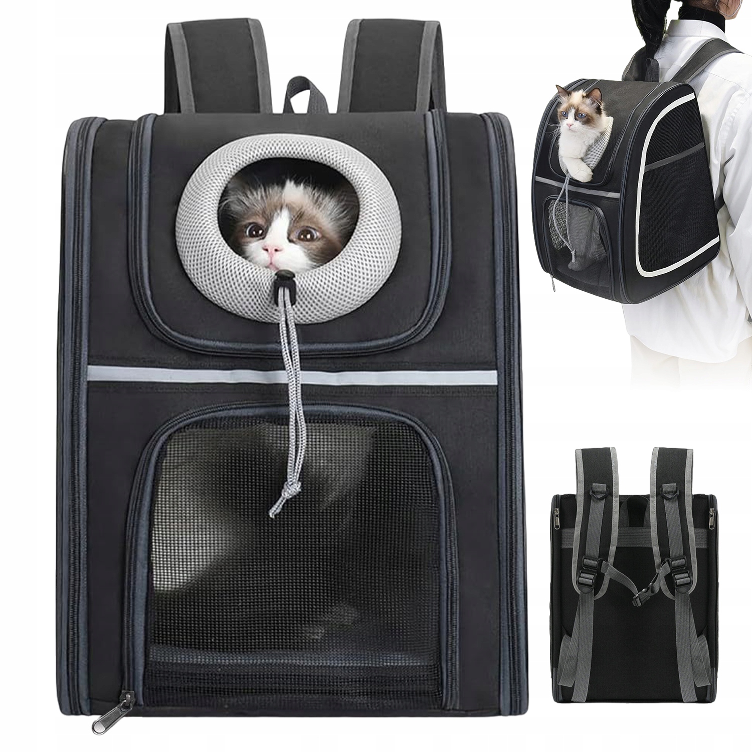 Levně Batoh Pro Kočky Psa Přepravka Taška Nosítko Pro Zvířata Černá Skládací