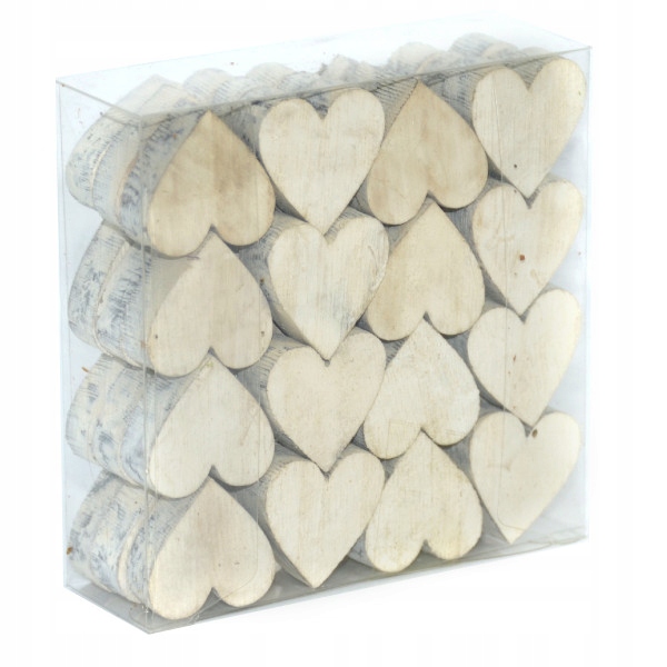

Serca drewno białe 2,5cm 48szt. serduszko stroik