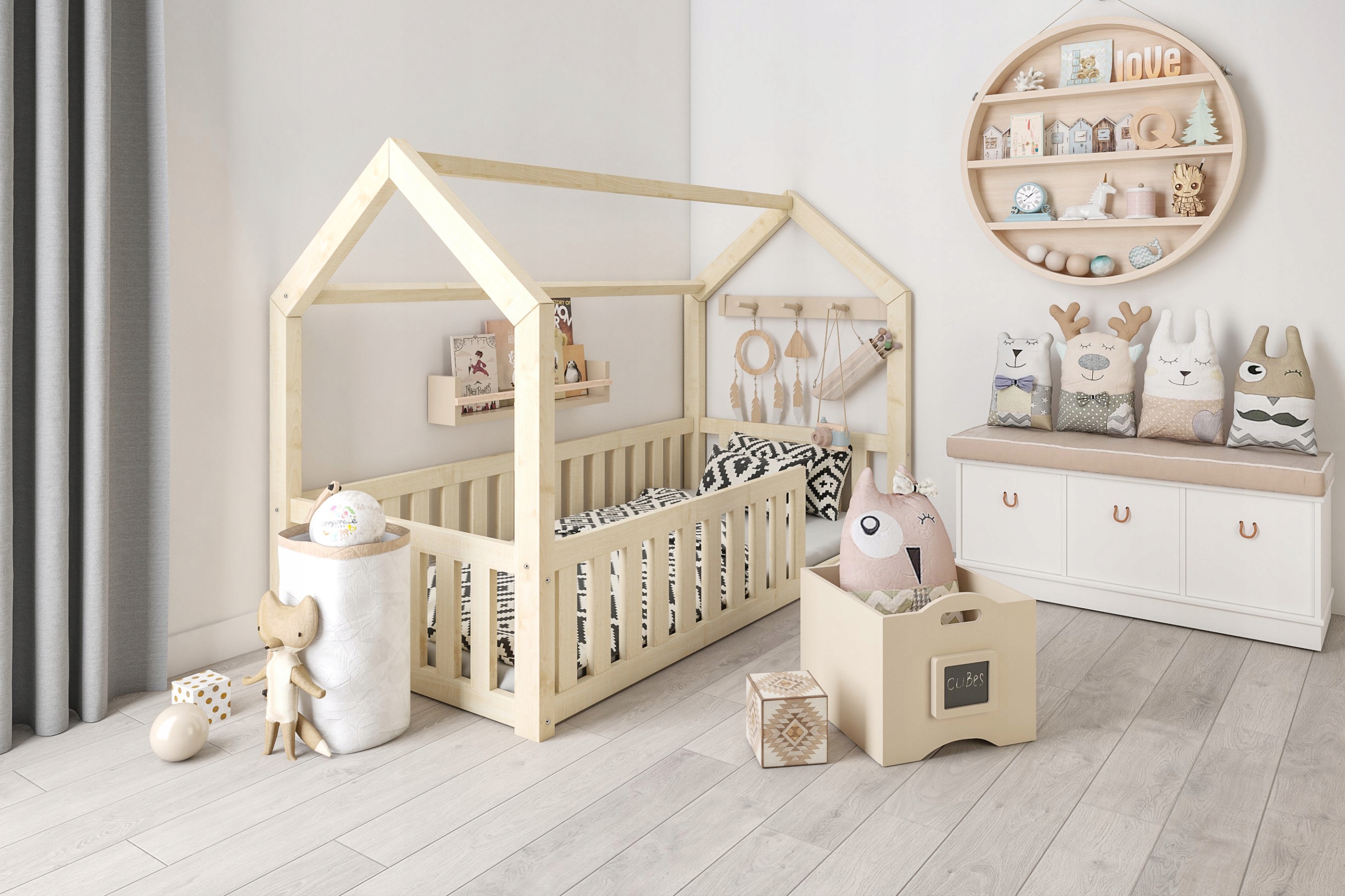 Łóżko Dziecięce Domek 120x200 Barierka Niski Marka Lackimeble