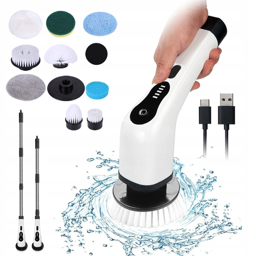 Elektrický Čisticí Kartáč 9 Vyměnitelných Kartáčů S Nastavitelnou Rukojetí