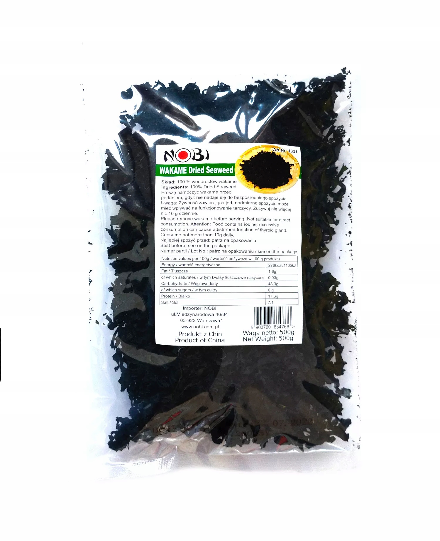 

Glony wakame, suszone cięte 500g