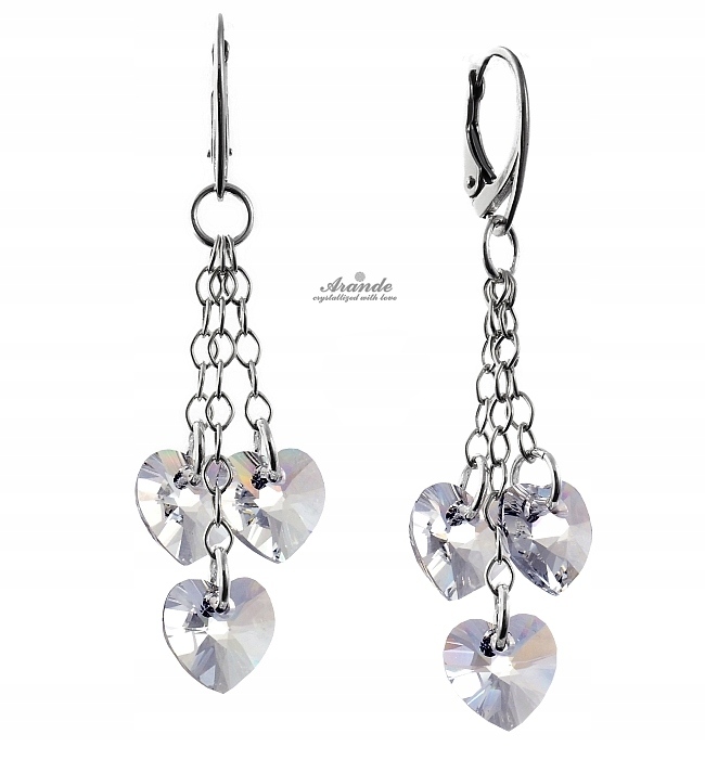 Dlouhé Krystaly Náušnice Srdce Stříbro