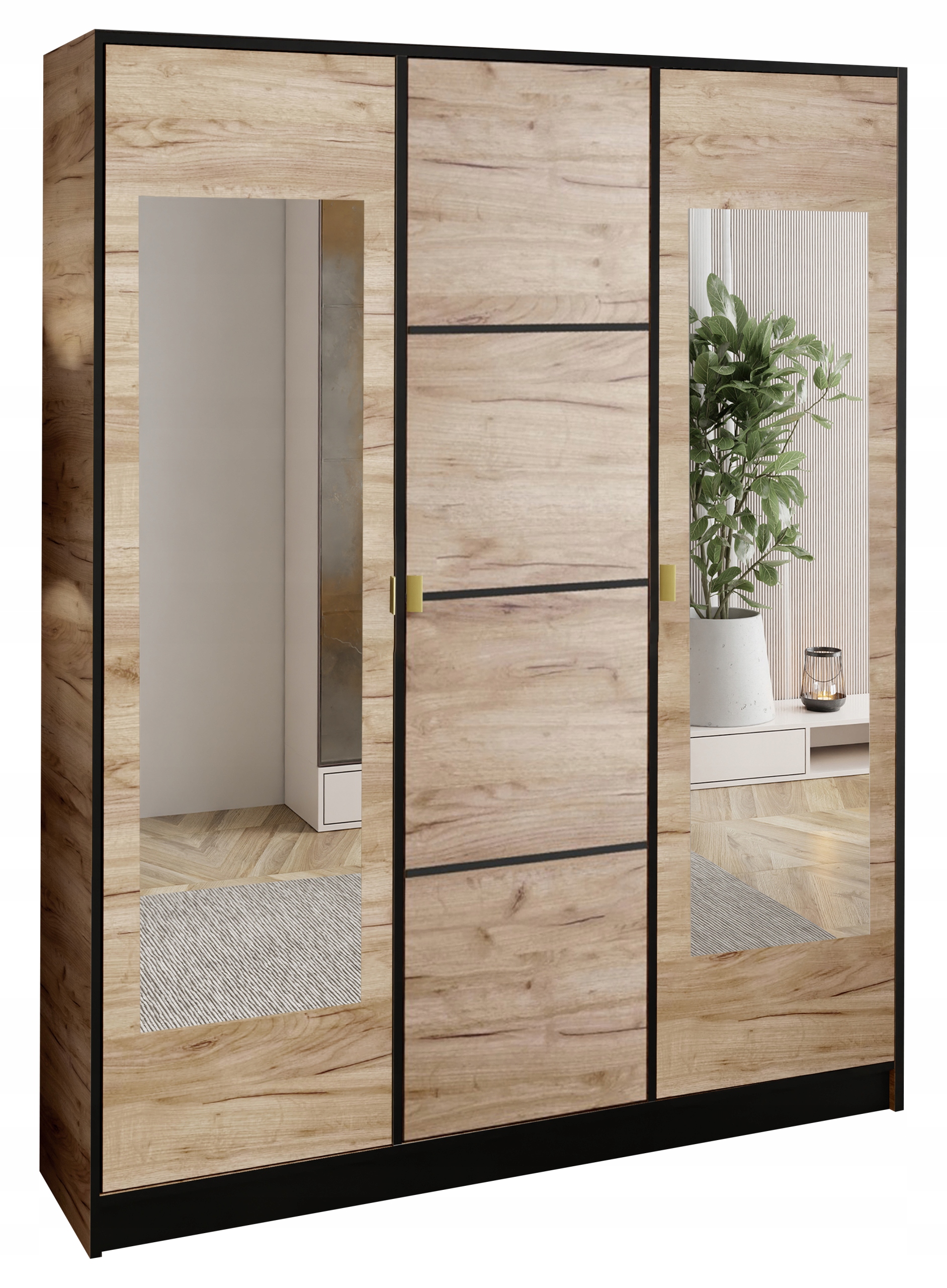 Skříň Lumi 157 3D Dub Craft 2x zrcadlo dior Vzor 2 Uchyt zlatý