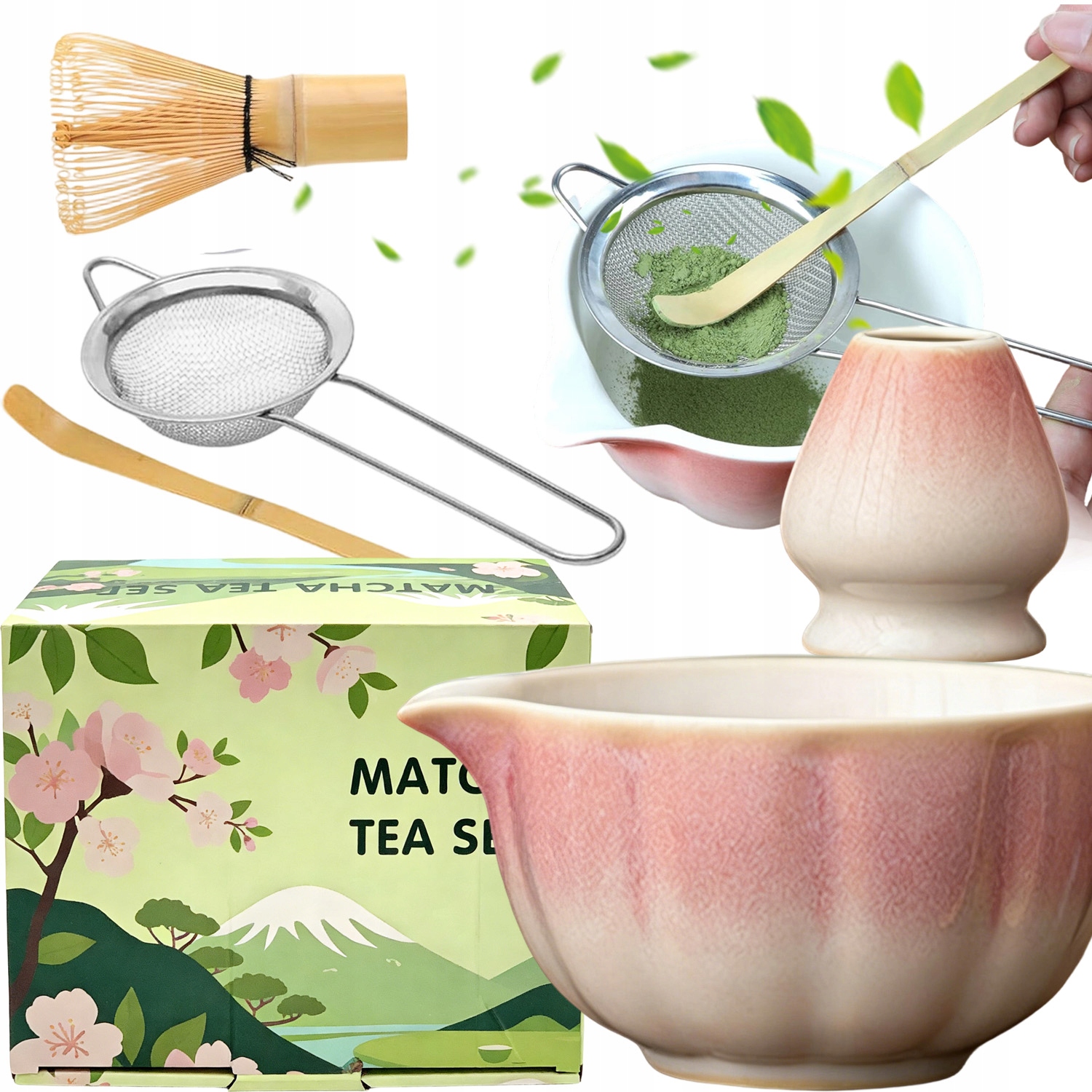 Levně Keramická Sada Matcha Bambusová 5KS Dárková Sada S Miskou