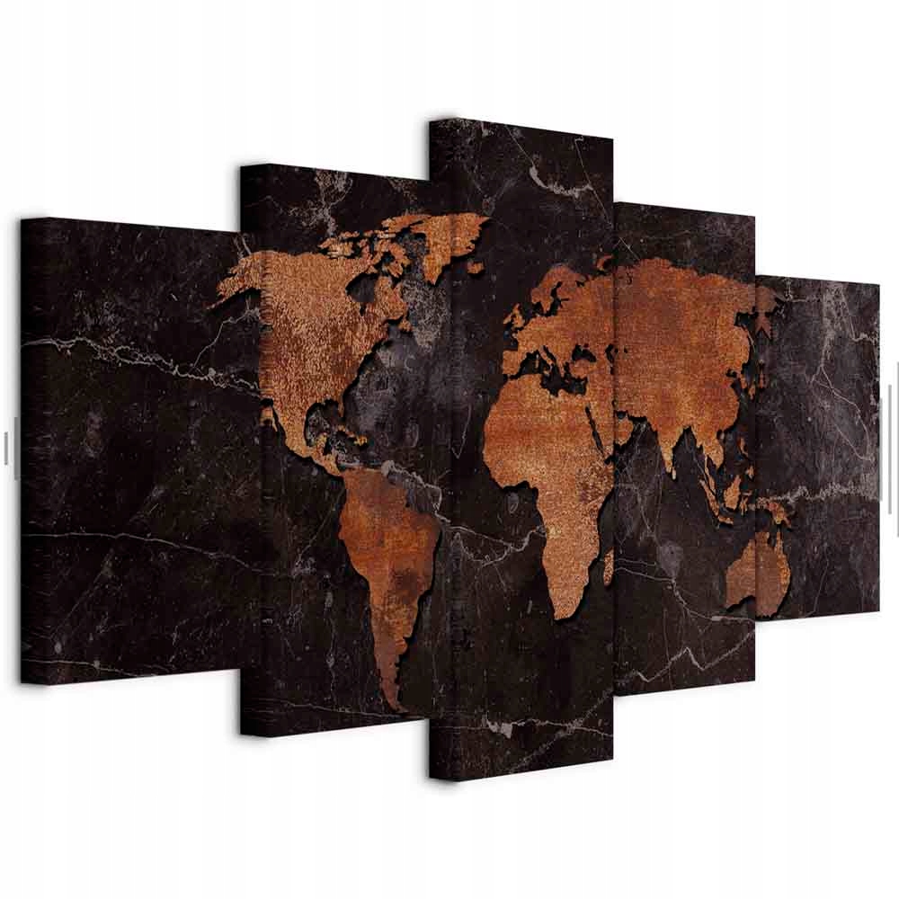 Obraz 5 Dílů Triptych Mapa Světa Loft Akustický Odhlučňovací XXL 200x100