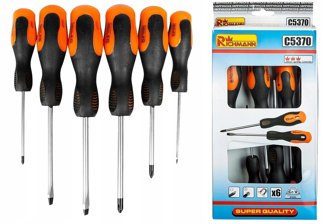 ZESTAW WKRĘTAKÓW ŚRUBOKRĘTÓW WKRĘTAKI 6 szt CR-MO