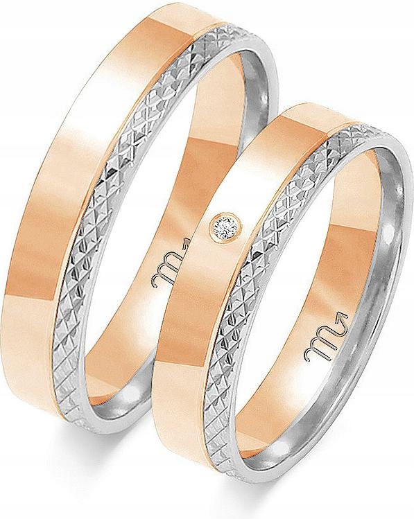 Snubní prsteny z růžového zlata pro pár 585, 35 36 37, jedinečný svatební vzor