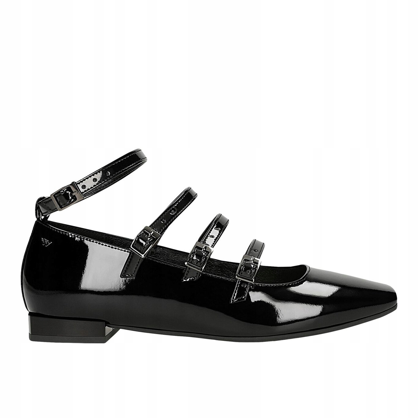 Černé lakované dámské baleríny s mnoha pruhy, velikost vel.