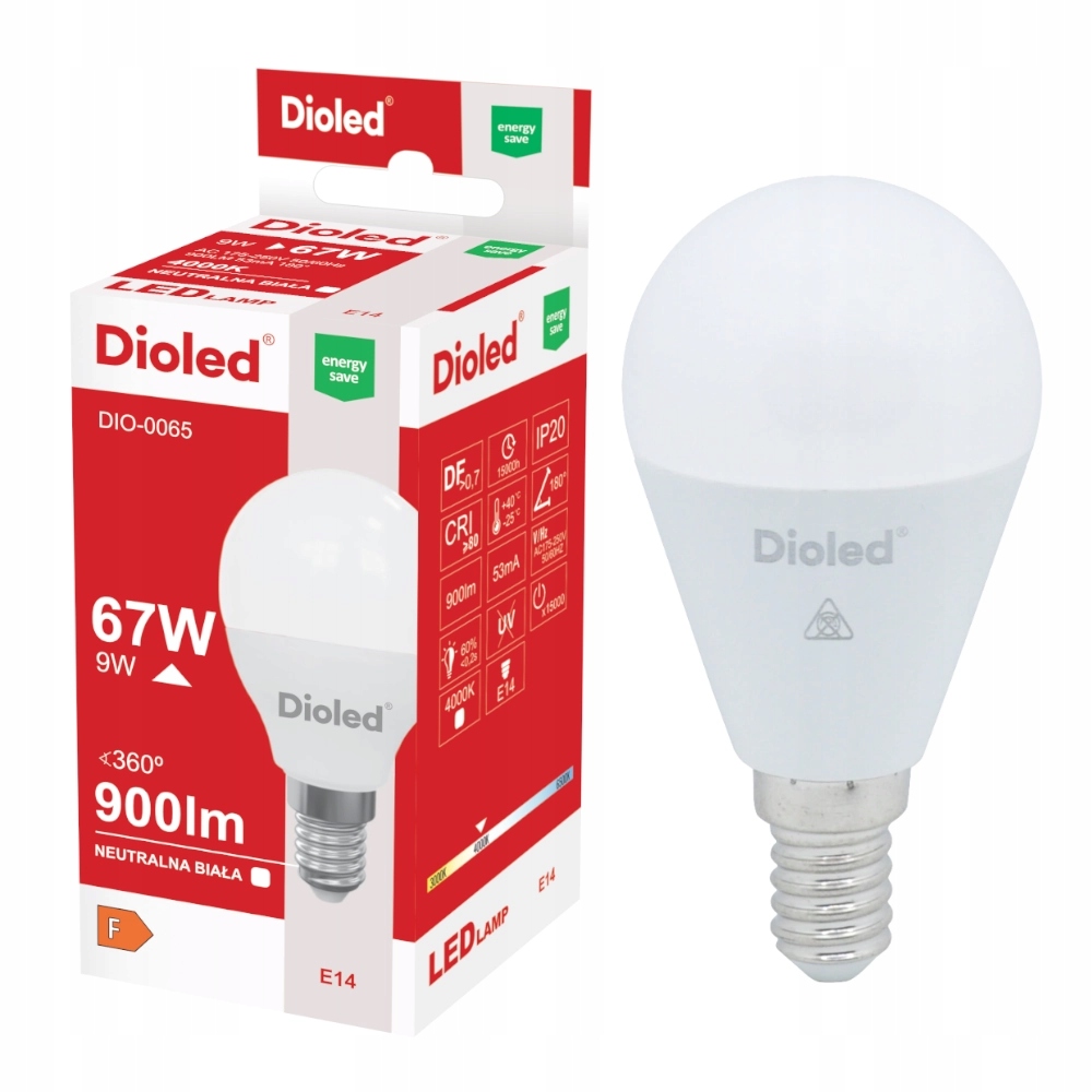 

Żarówka Led kulka E14 9W barwa neutralna 900lm