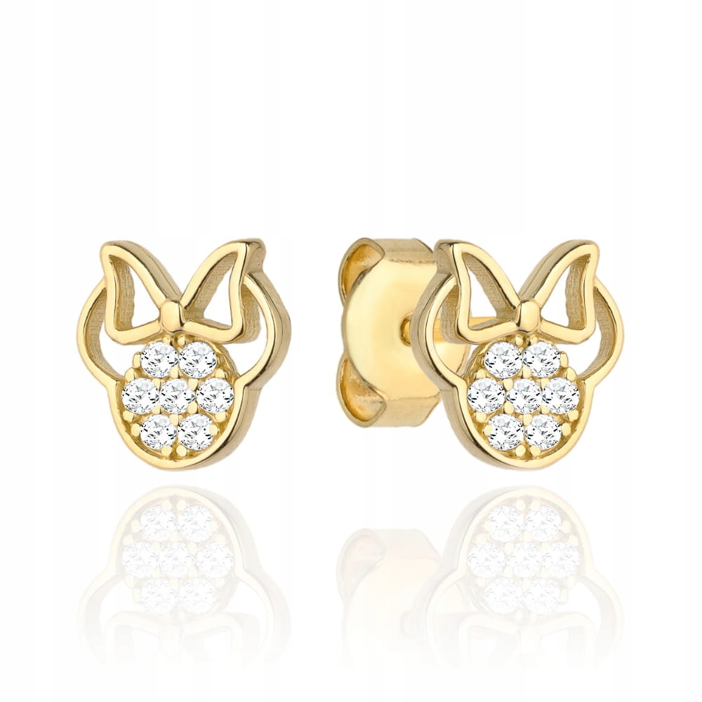 Náušnice zlaté 585 myška se zirkony 1.15 g elegantní tyčinka