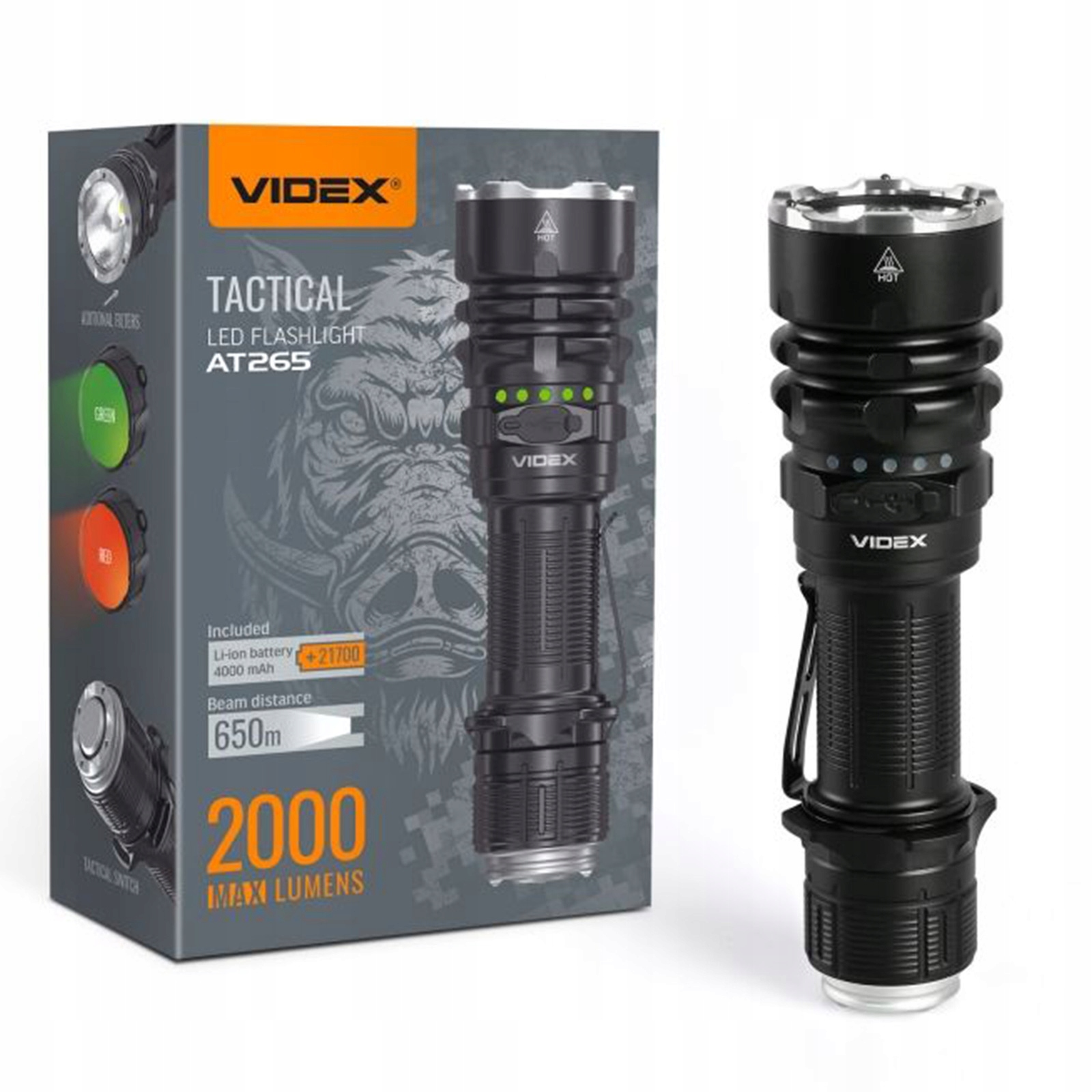 Latarka Taktyczna Led Mocna Wojskowa Wodoodporna Videx 20W 2000lm Usb-c