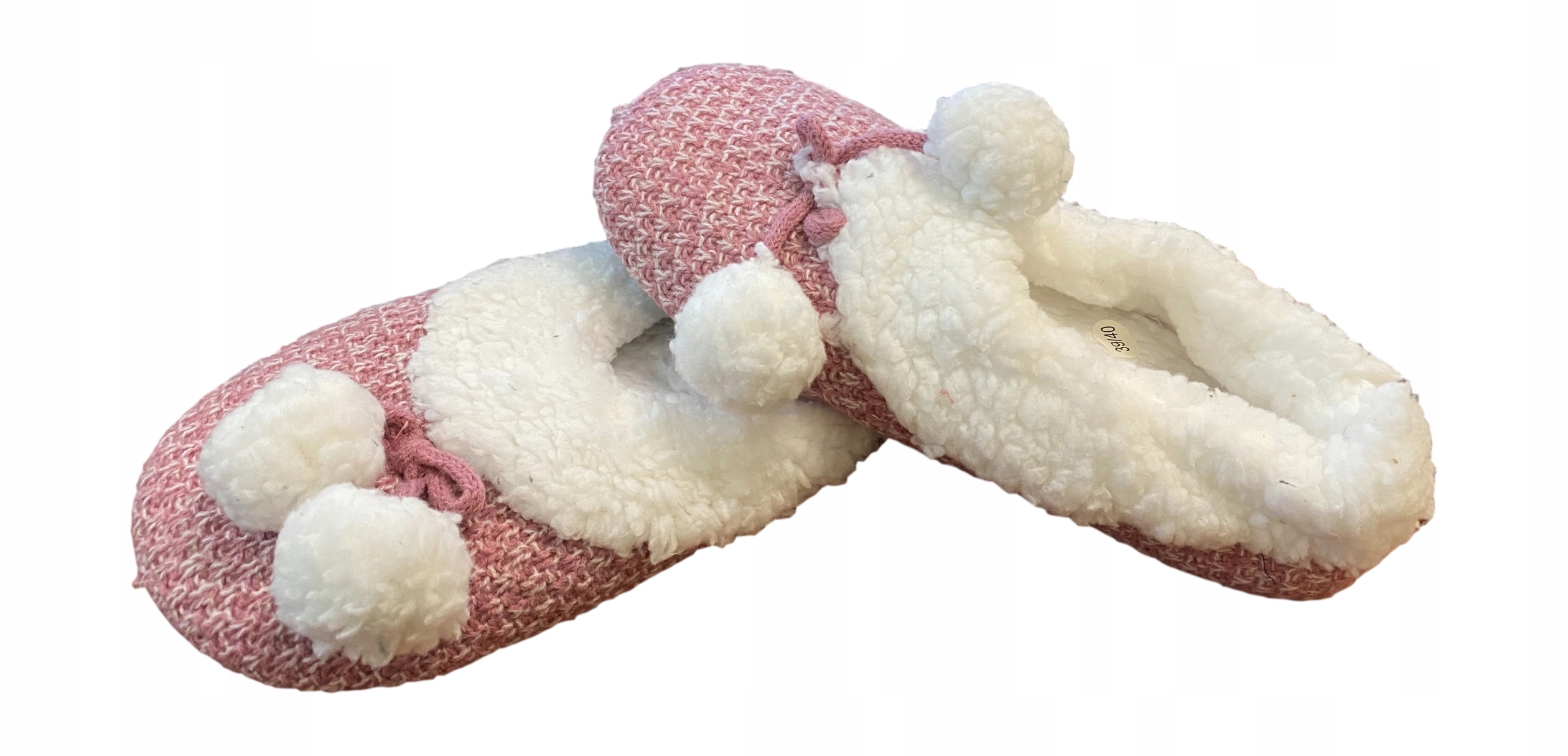 

Kapcie Damskie Baleriny pompony ciepłe Róż *37/38