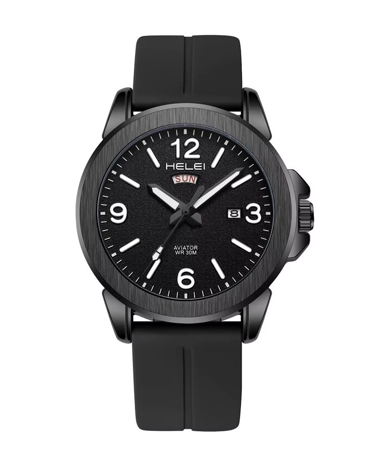 Pánské vojenské hodinky Aviator diver luminous s dvojitou datumovka, černé