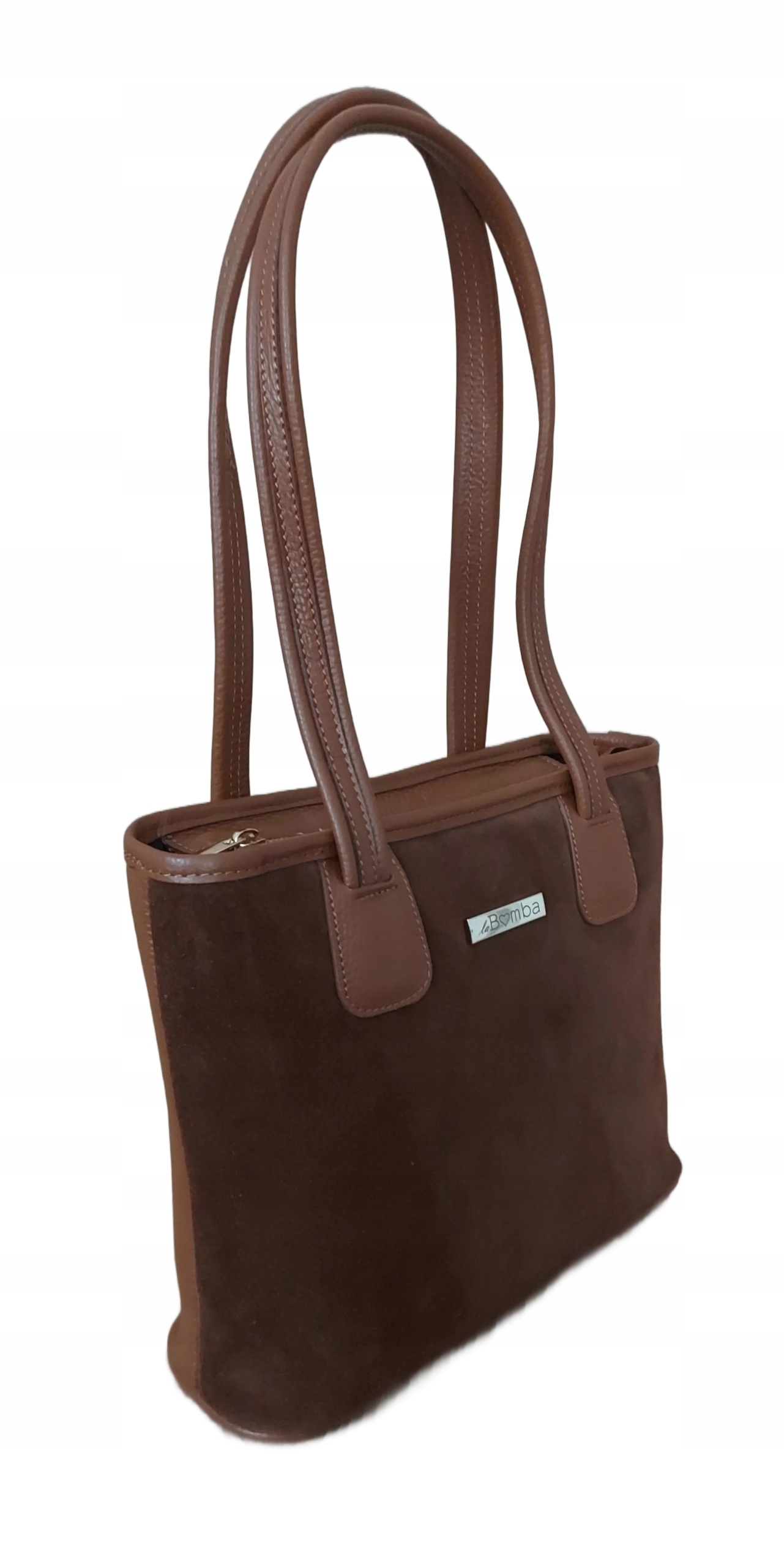 Elegantní Italská Kabelka Přes Rameno Do Ruky, Semišová Kůže, Vložky Camel