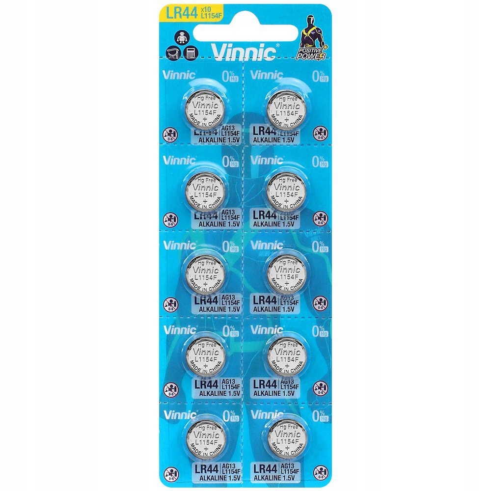 

10 baterii Vinnic L1154 LR44 AG13 GP76A G13 157