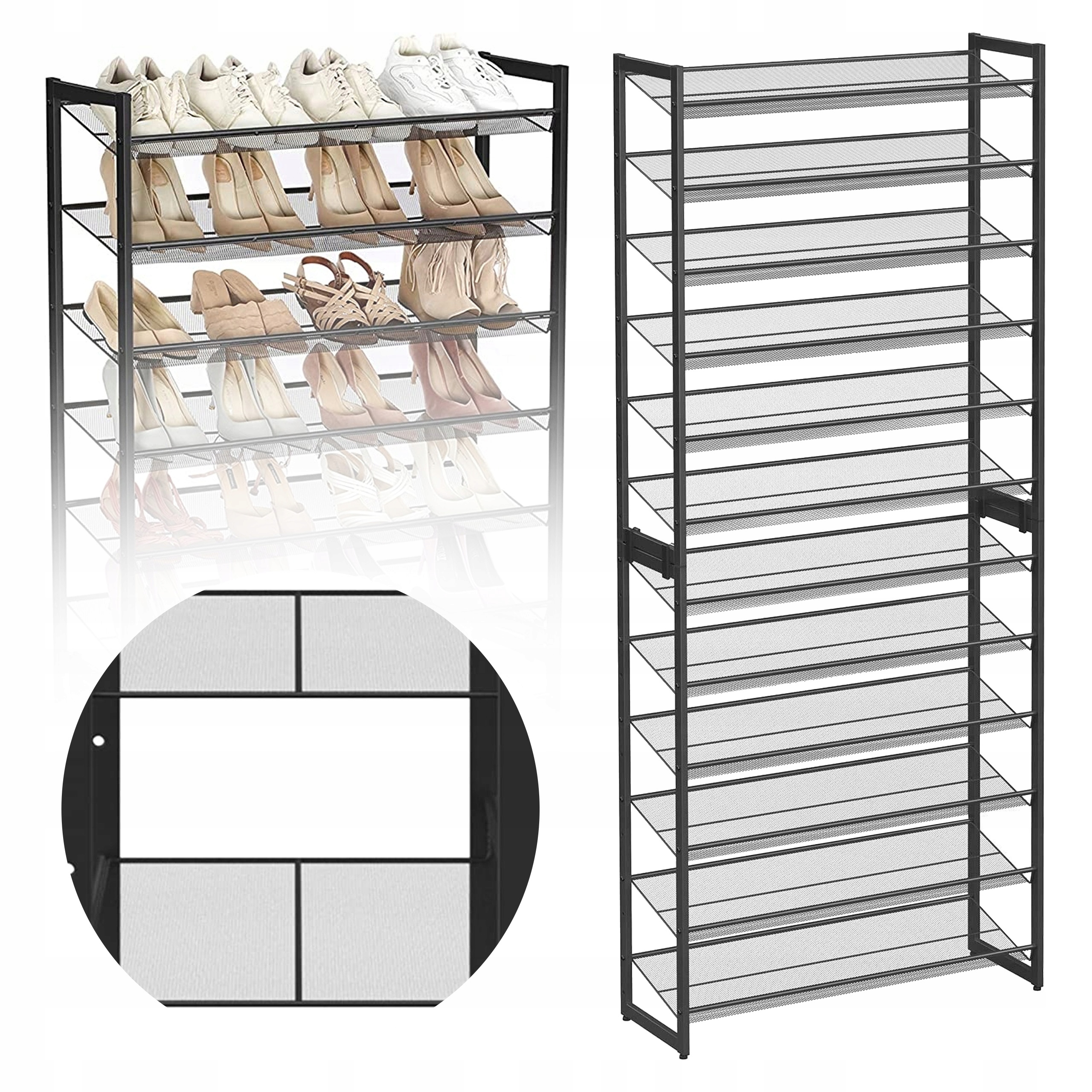 Skrinka regál čierna 223 cm skladacia do predsiene, kovová