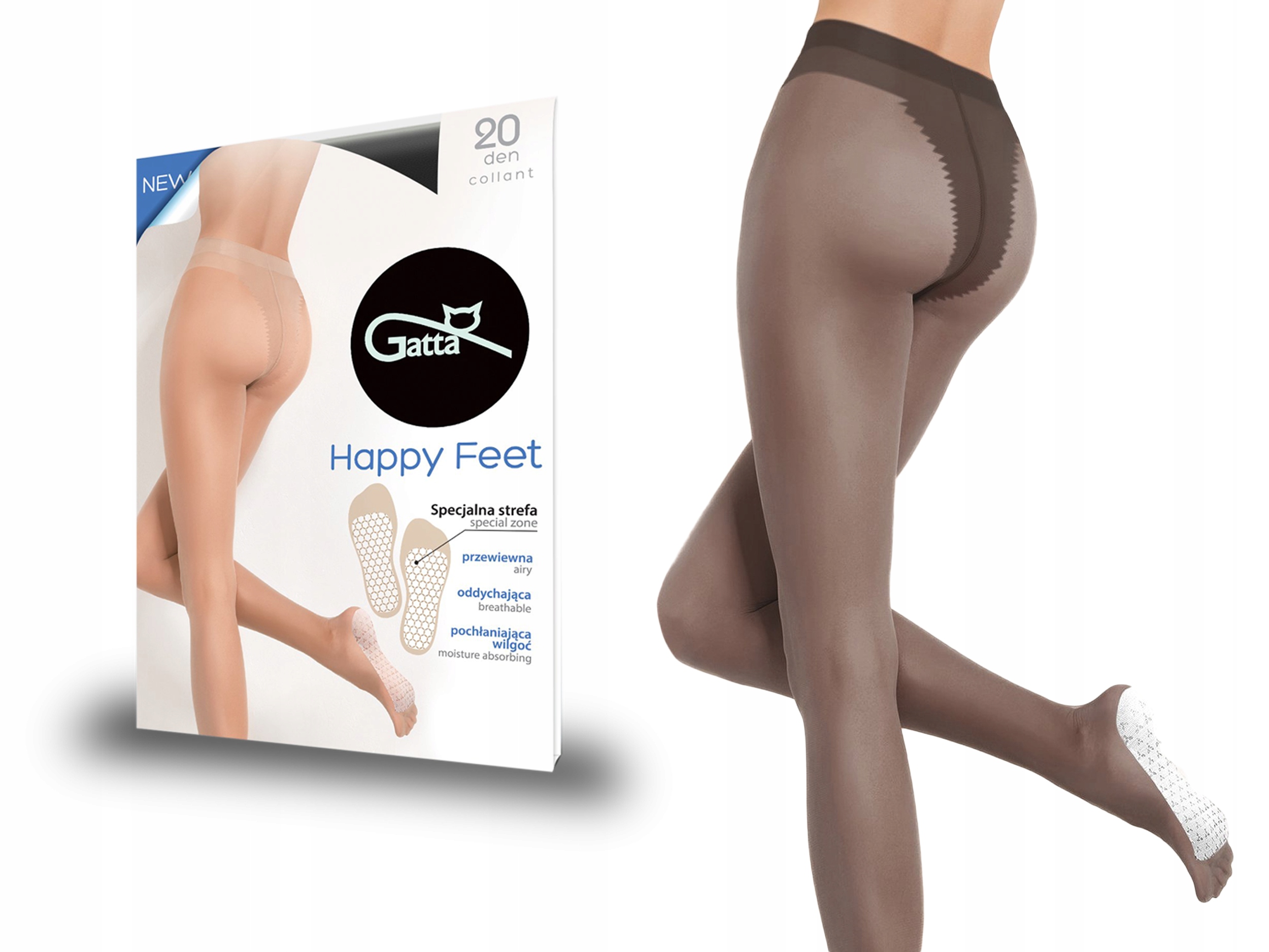 

Gatta cienkie rajstopy Happy Feet 20 den nero Xs/s